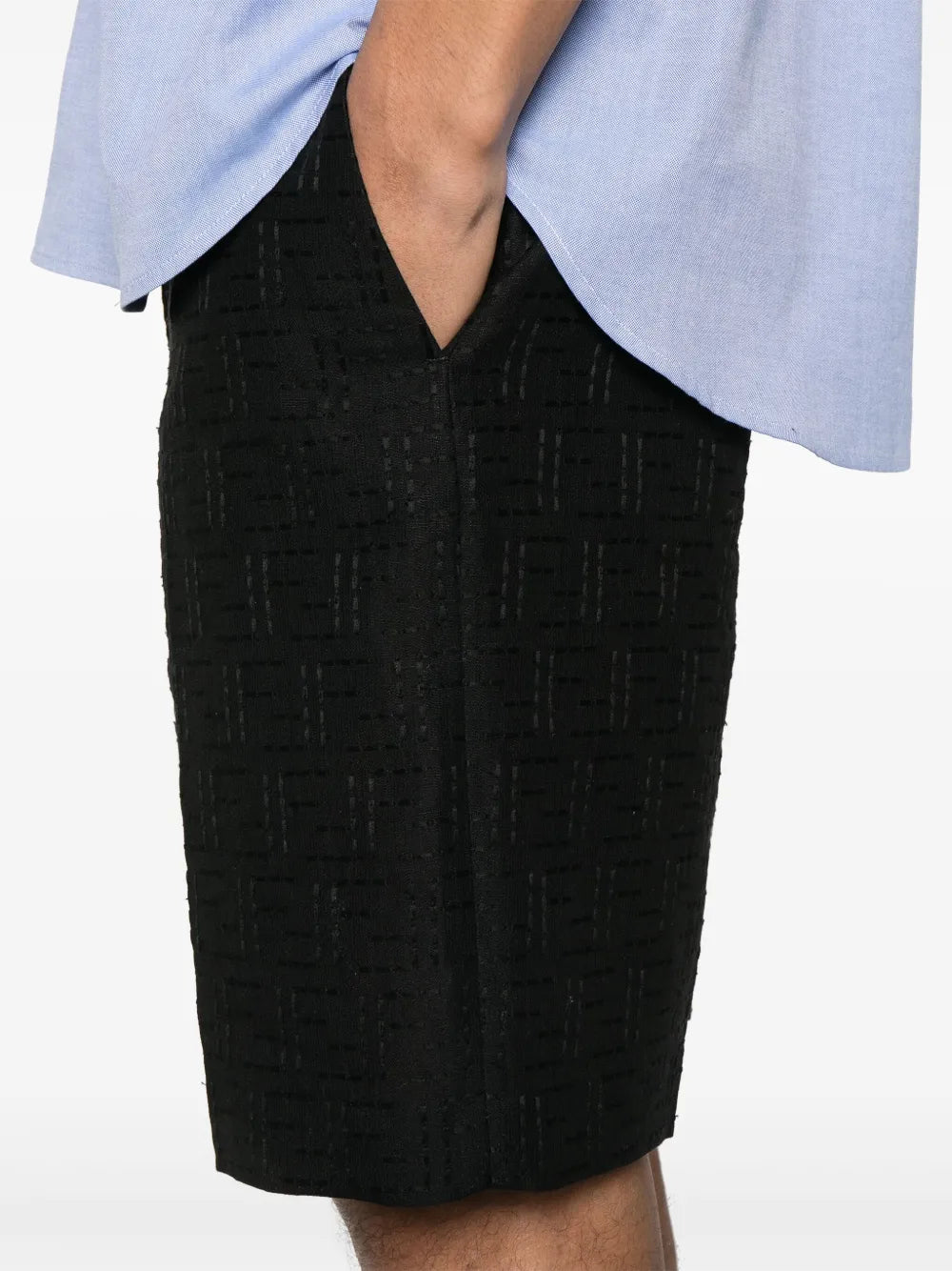 Image of Fendi Black Linen Shorts by Fendi for Men - Season Spring-Summer 2025 - Detail View 7