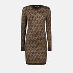 Image of FF Print Brown Dress by Fendi for Women - Season Autumn-Winter 2024 - Front View