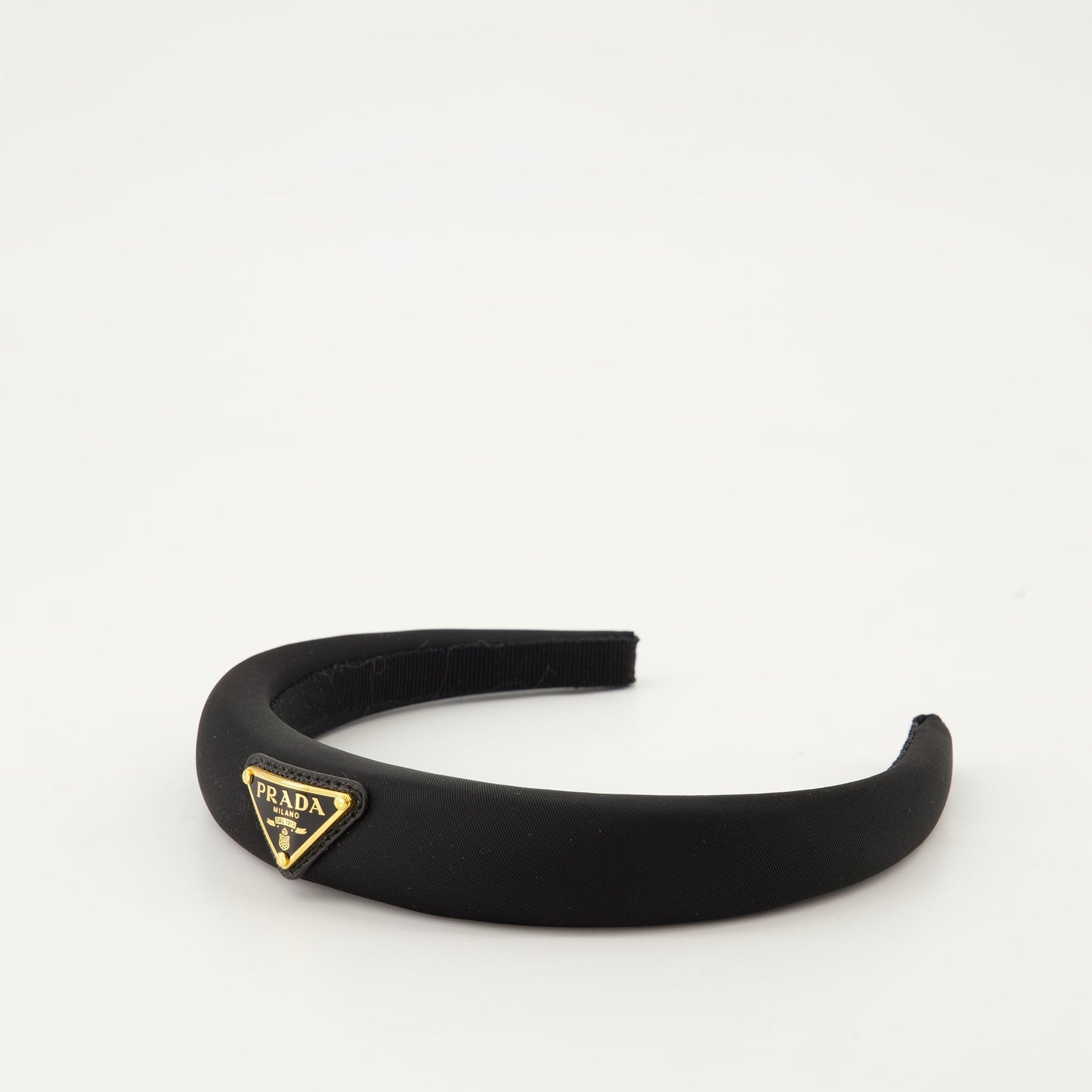 Prada, black headband, recycled nylon, eco-friendly fashion, luxury accessory