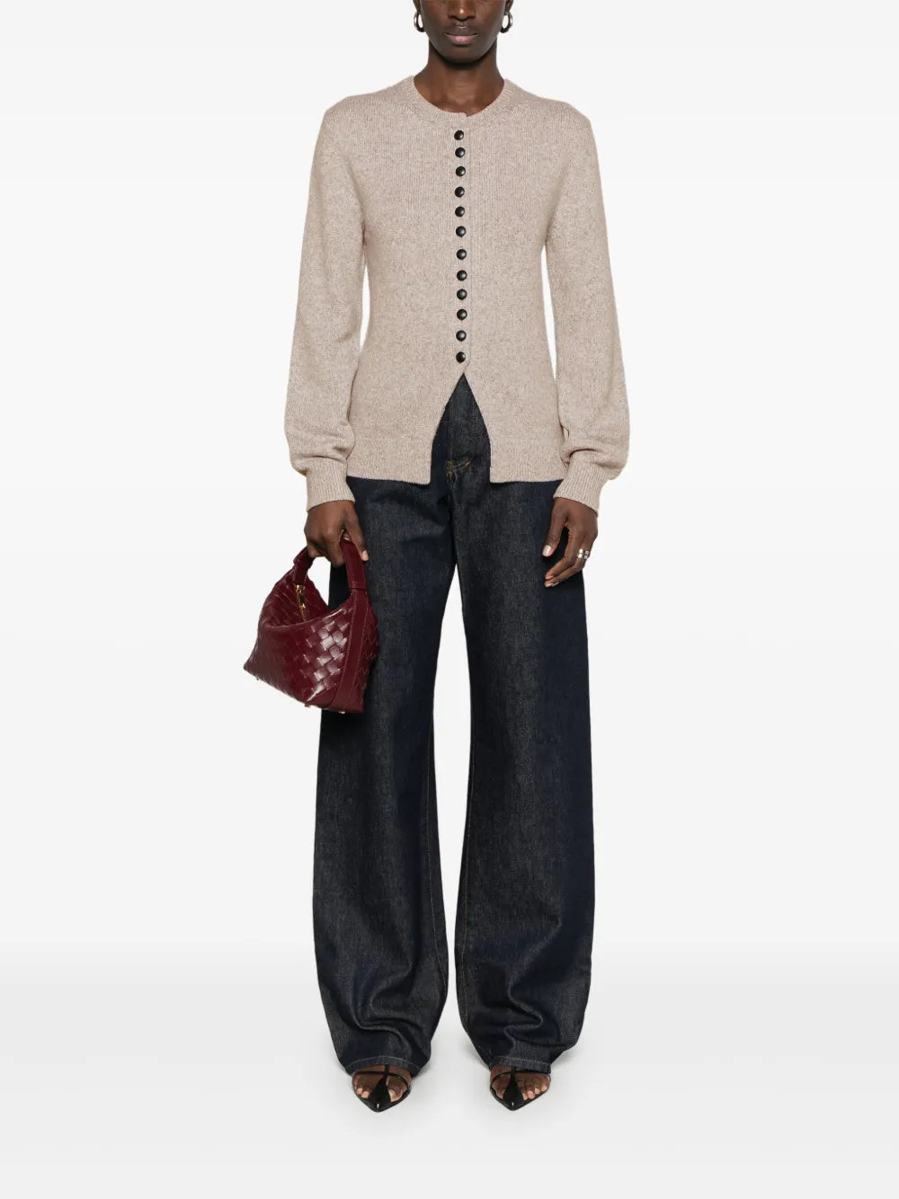 cashmere cardigan, Khaite, long sleeves, Spring-Summer 2025, beige cardigan