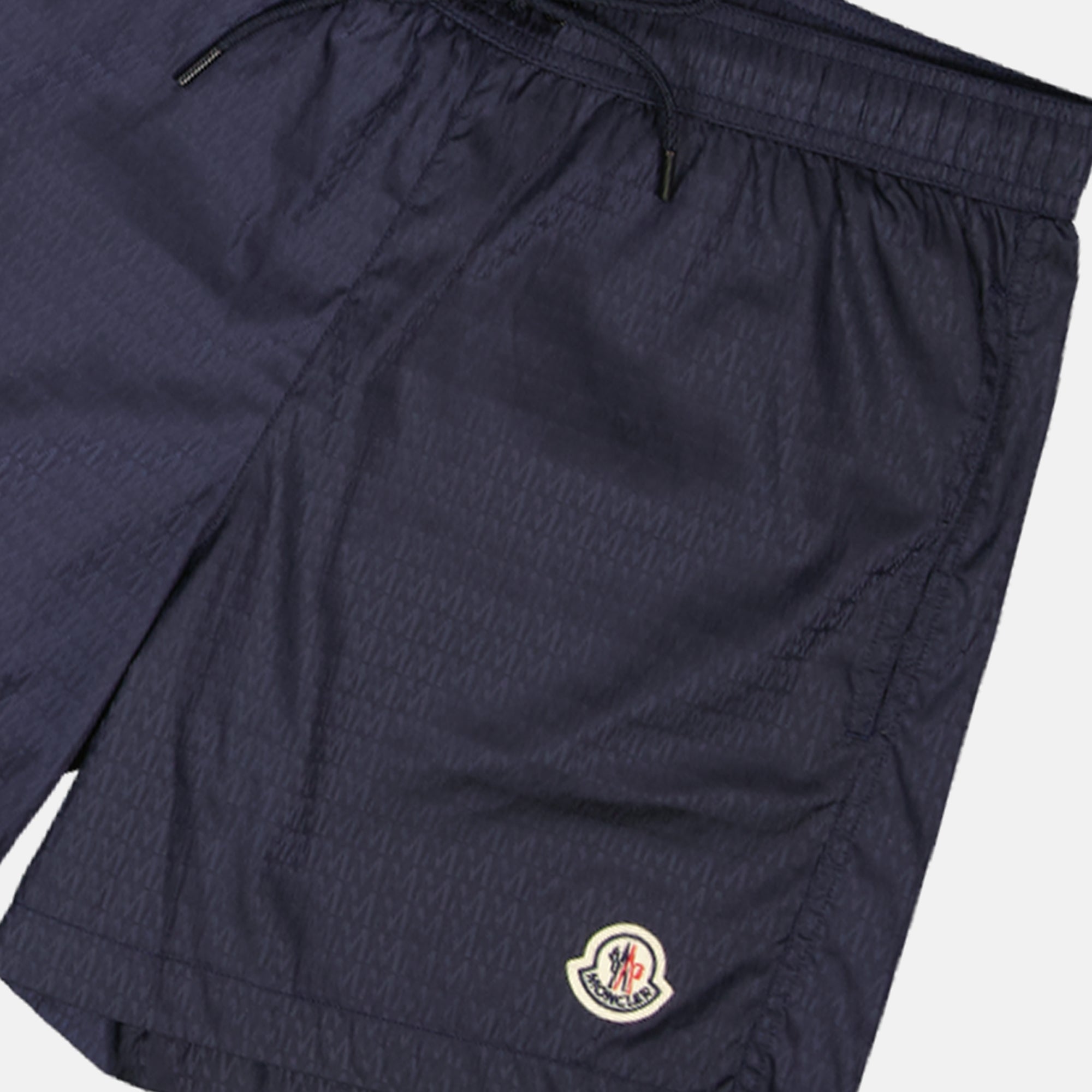 Monogram swim shorts, navy swimwear, Moncler swimwear, nylon swim shorts, summer swimwear