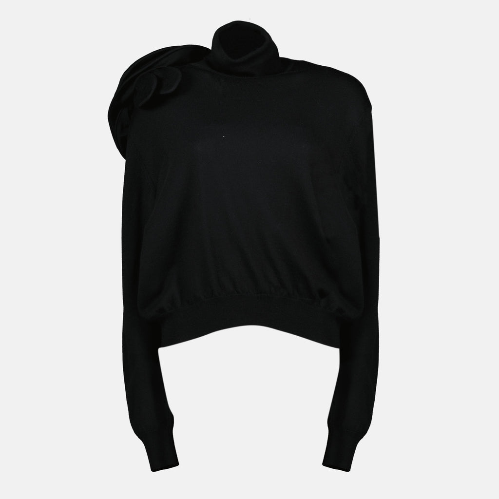 Moschino turtleneck, black sweater, wool pullover, Autumn-Winter collection, shoulder detail top