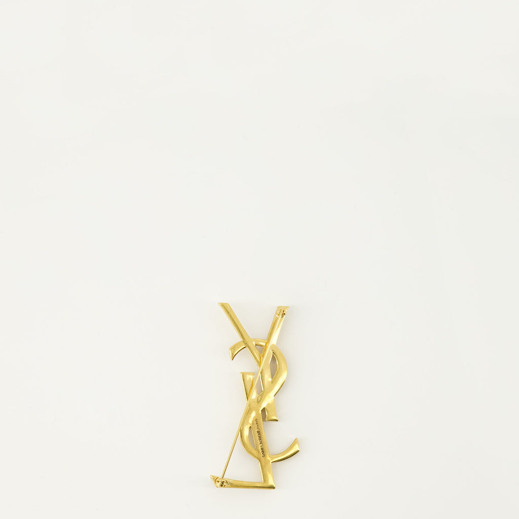 Saint Laurent brooch, Cassandre serpent accessory, metallic gold pin, luxury accessories, high-end jewelry
