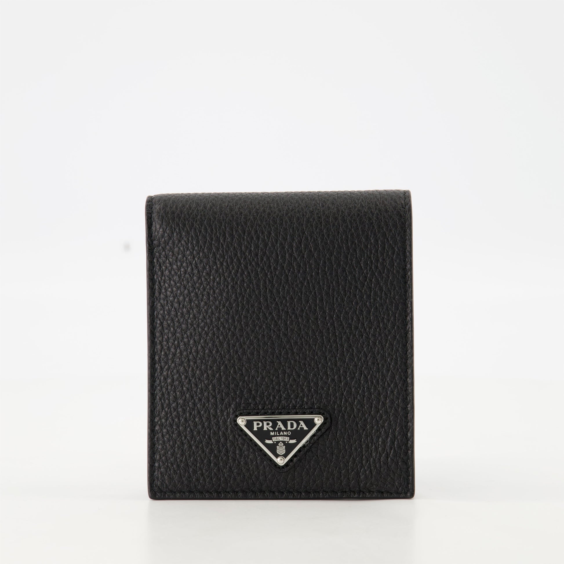 black leather wallet, Prada wallet, textured calfskin wallet, men's wallet, luxury accessories