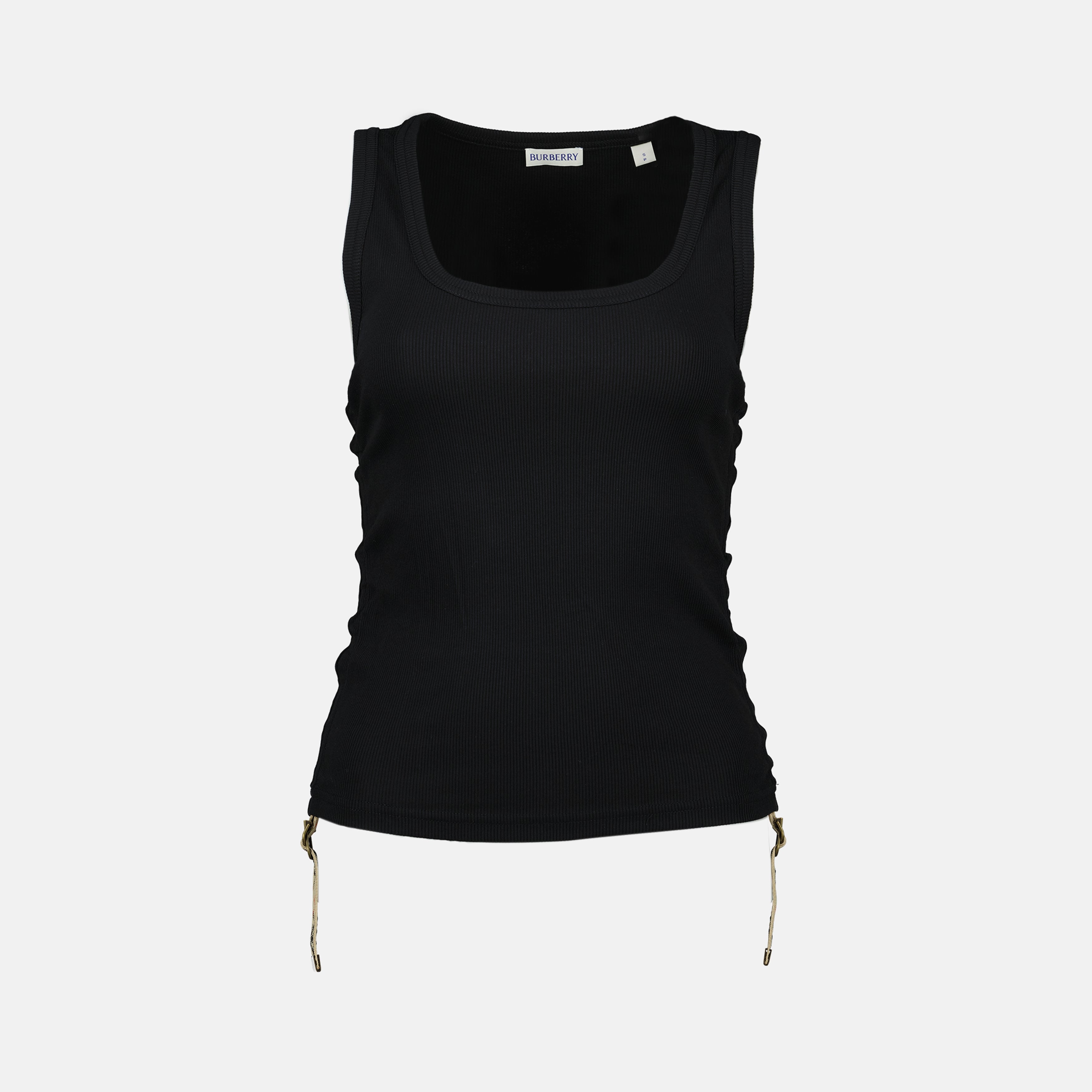 black tank top, Burberry apparel, stylish summer essential, women's fashion, cotton top
