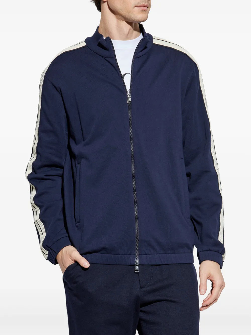 Image of Zipped Navy Jacket by Moncler for Men - Season Spring-Summer 2025 - Detail View 1
