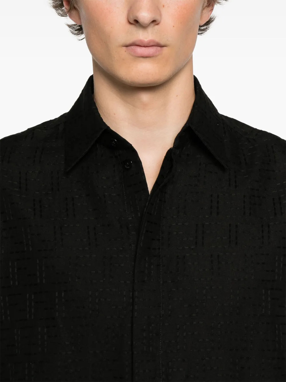 black linen shirt, Fendi, classic collar shirt, short sleeve shirt, men's fashion