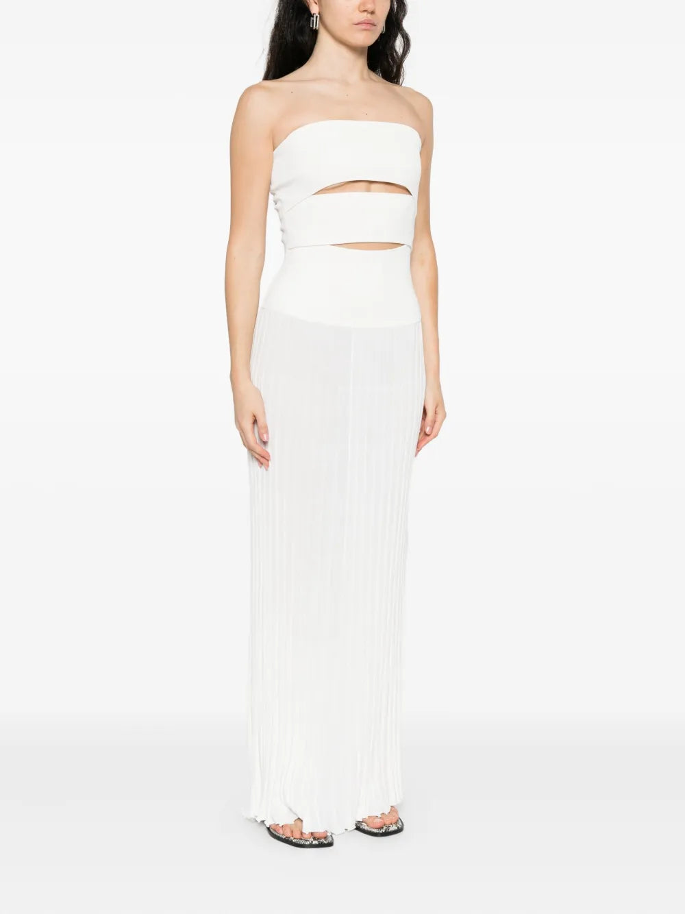 white strapless dress with split Christopher Esber White Slash Strapless Maxi Dress