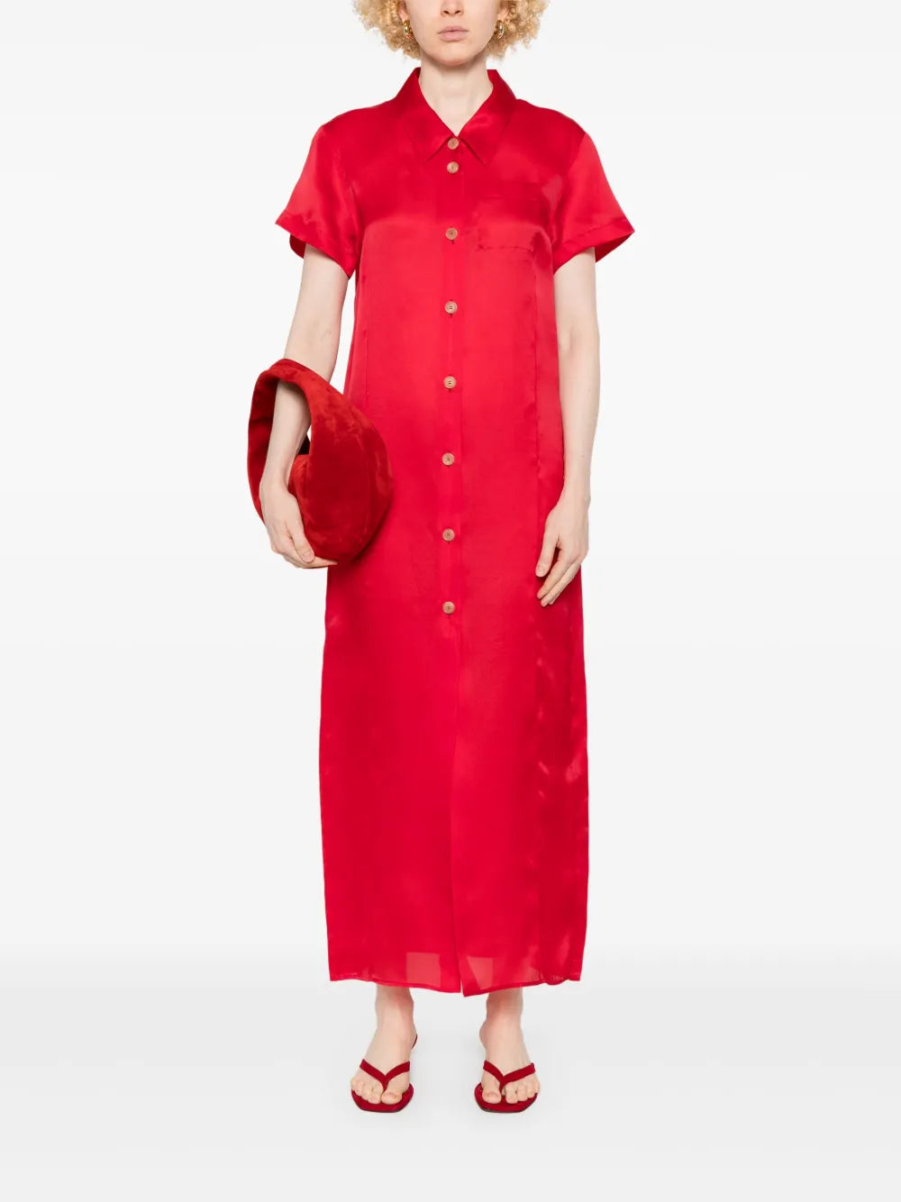 Effy red dress, Khaite dress, cotton-silk dress, red dress, elegant dress