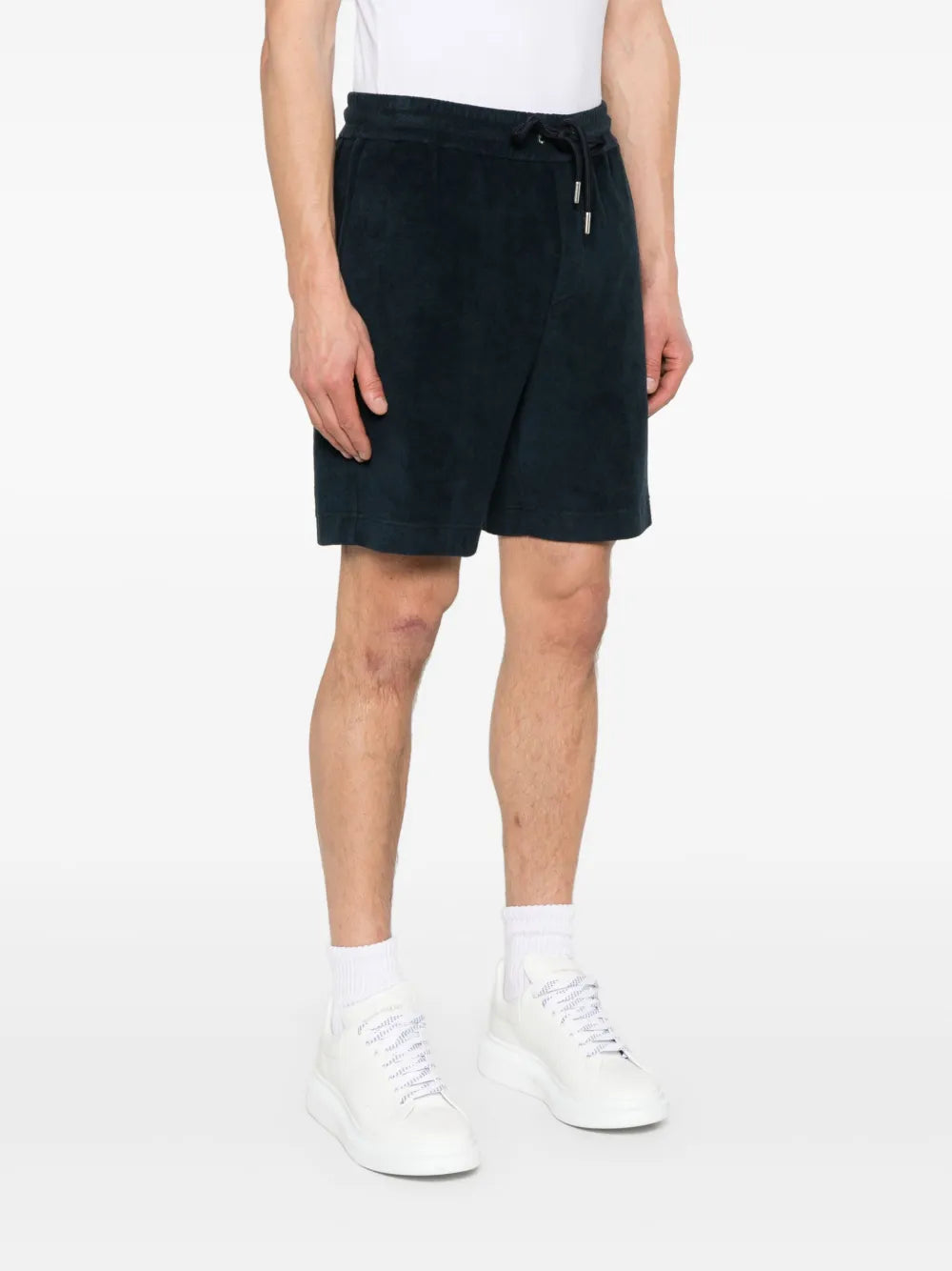 Image of Navy Blue Cotton Terry Shorts by Moncler for Men - Season Spring-Summer 2025 - Detail View 1