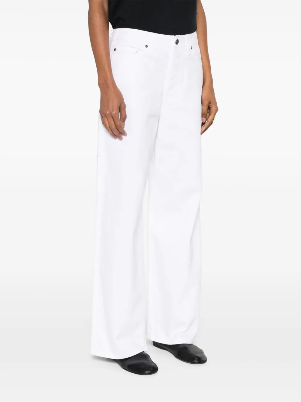 Khaite Sowen jeans, white wide-leg jeans, chic denim, five-pocket design, comfortable stylish jeans