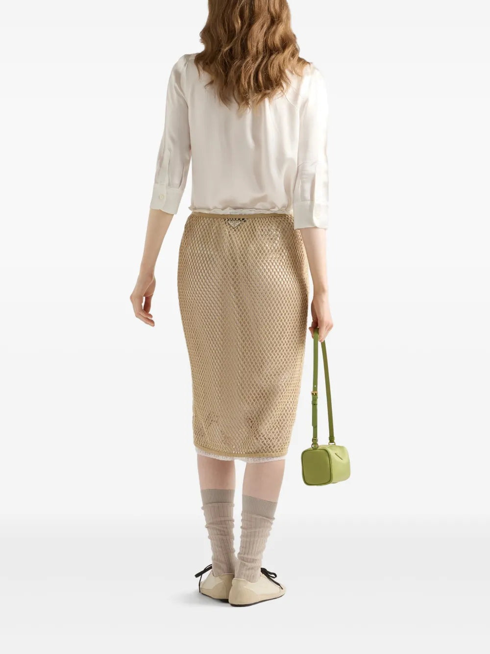 cotton midi skirt, Prada skirt, beige mesh skirt, luxury wear, spring summer collection