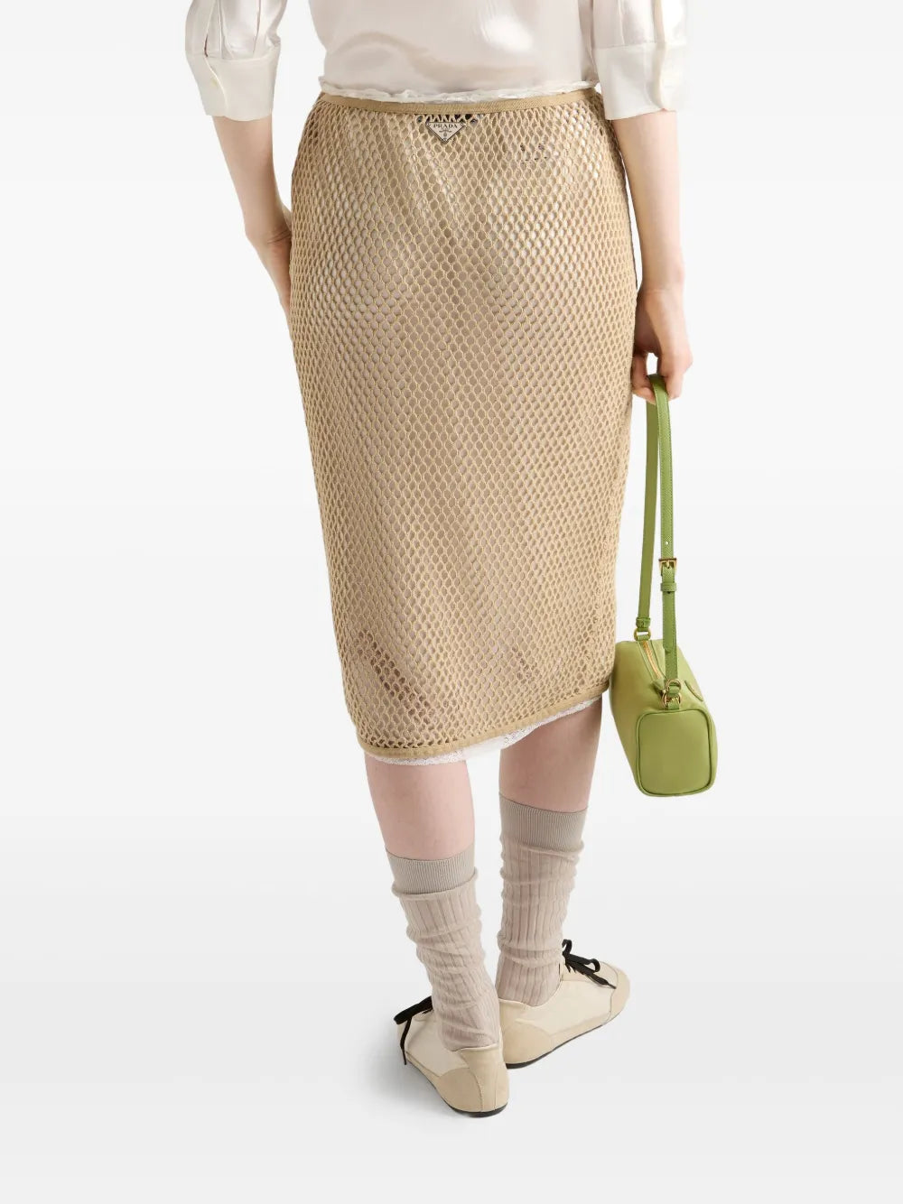 cotton midi skirt, Prada skirt, beige mesh skirt, luxury wear, spring summer collection