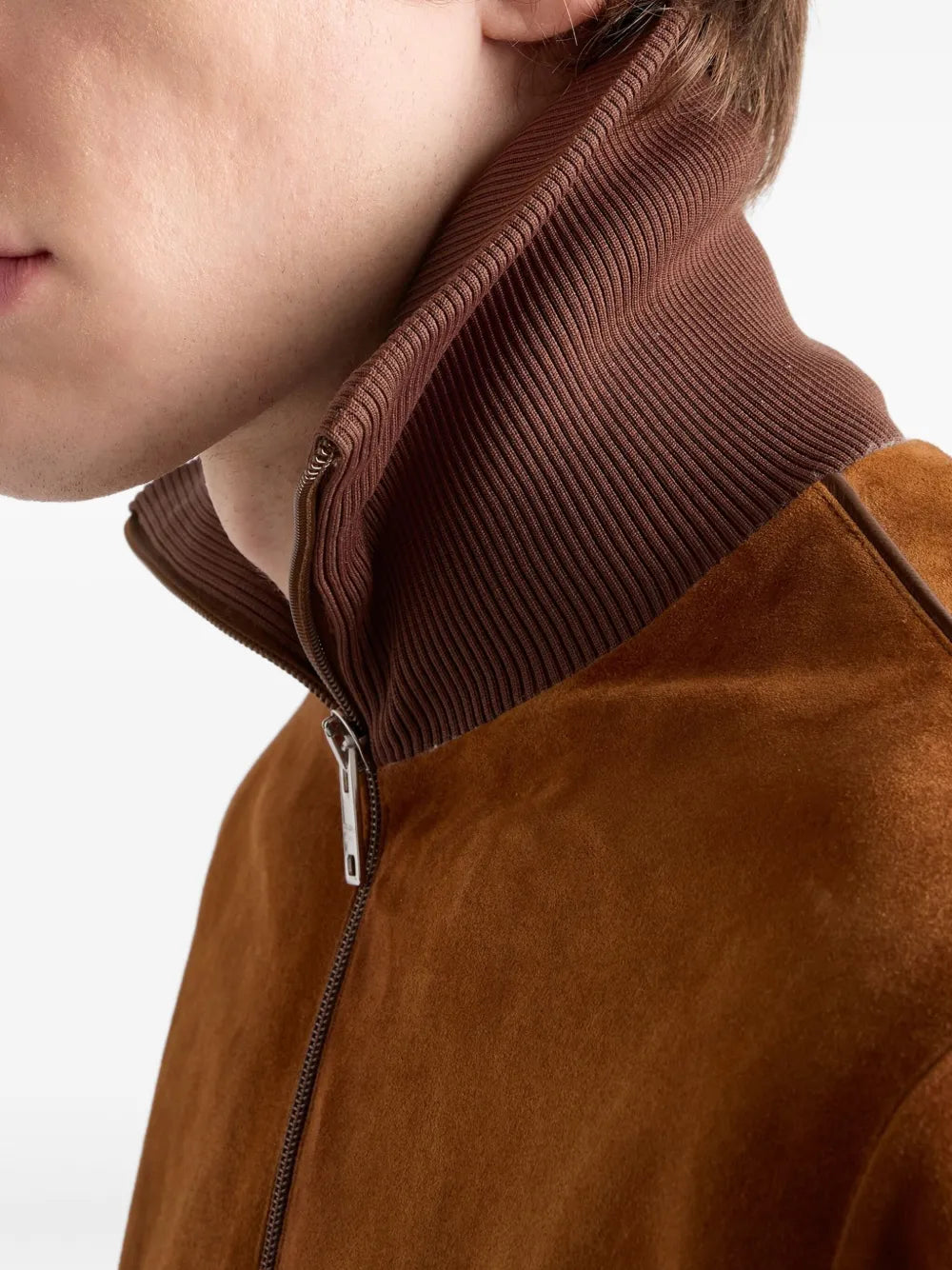 Blouson de Cuero de Terciopelo Marrón