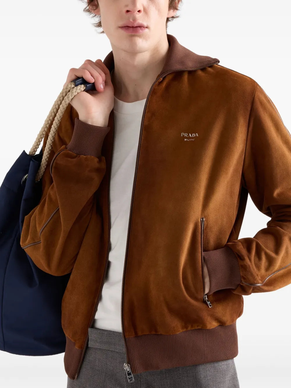 Blouson de Cuero de Terciopelo Marrón