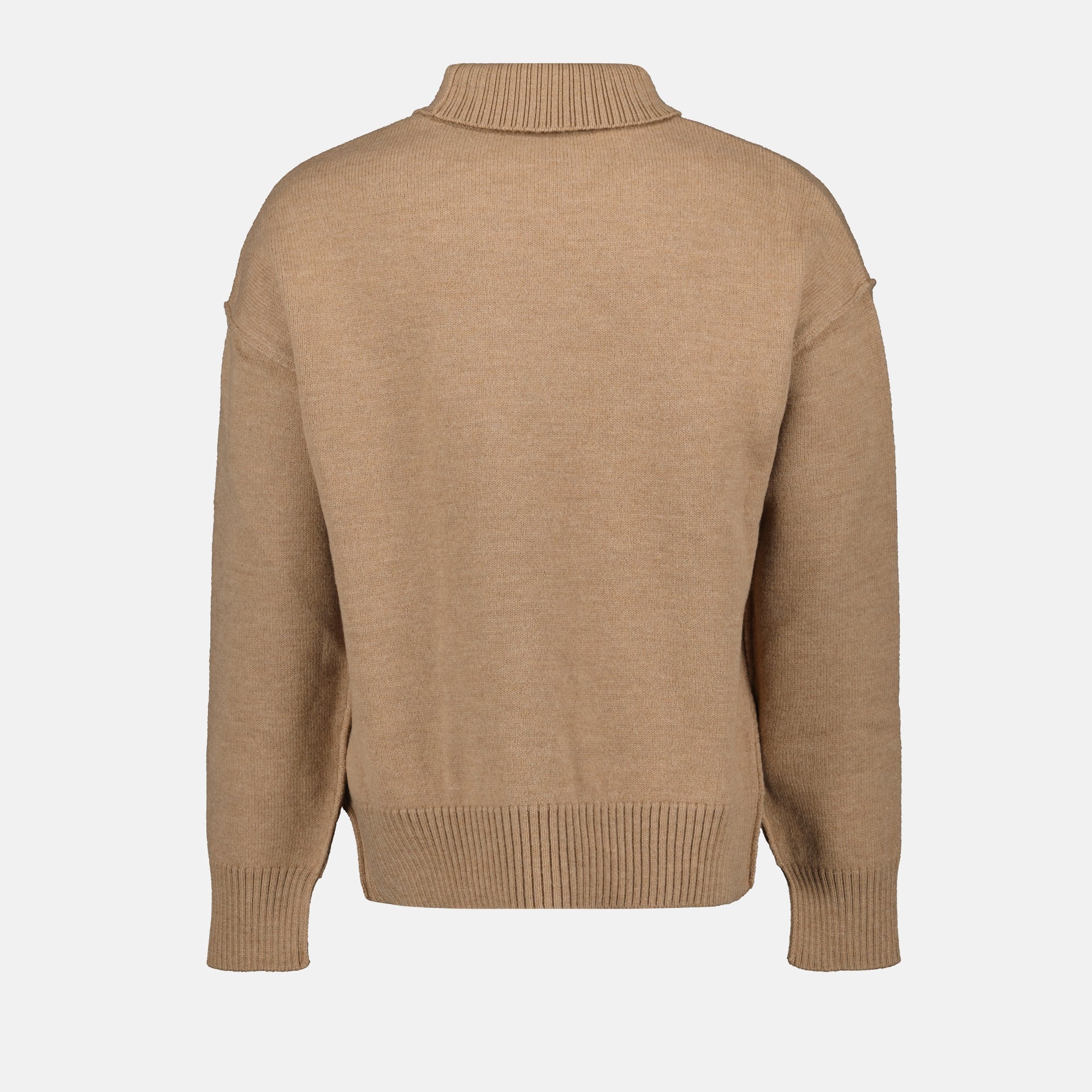 brown wool turtleneck, AMI Paris sweater, Autumn-Winter 2024, luxury knitwear, versatile sweater