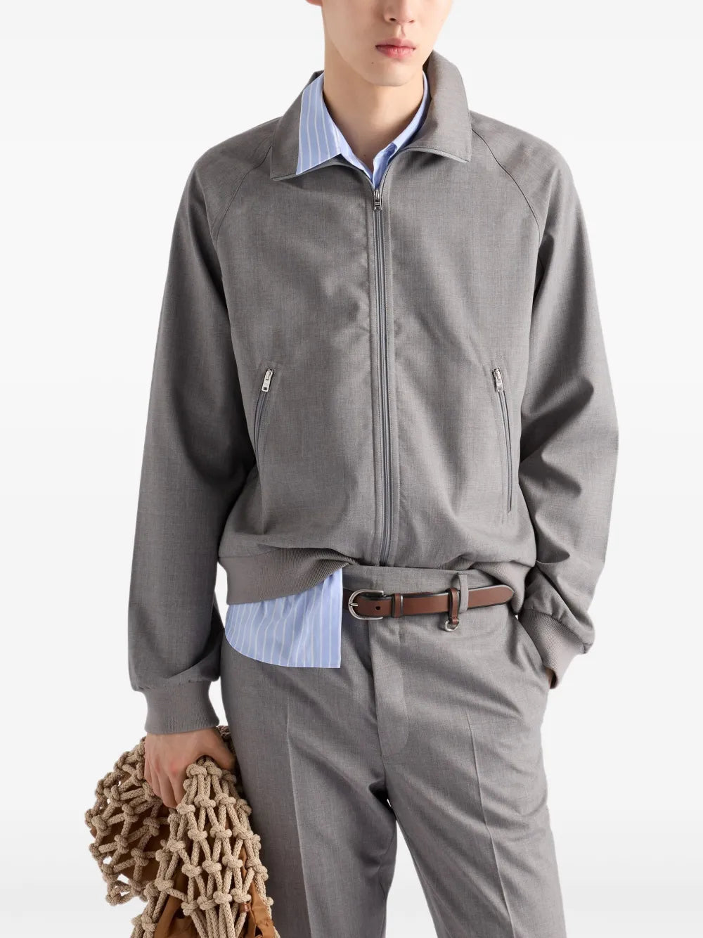 Prada jacket, grey wool jacket, men's outerwear, Autumn-Winter collection, high collar jacket