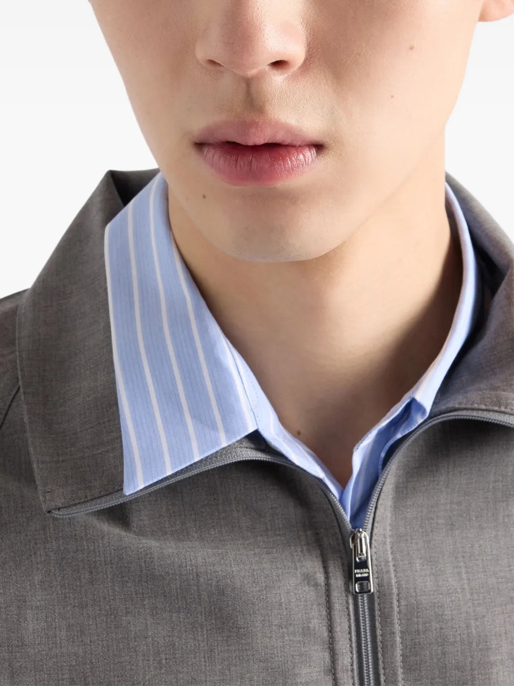 Prada jacket, grey wool jacket, men's outerwear, Autumn-Winter collection, high collar jacket