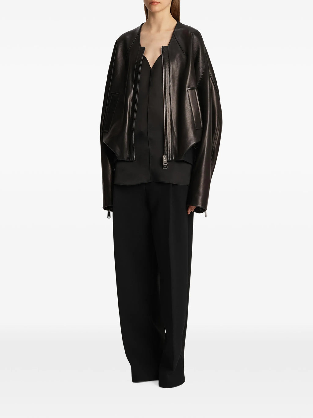 Image of Black Lenton Trousers by Khaite for Women - Season Spring-Summer 2025 - Model View 1