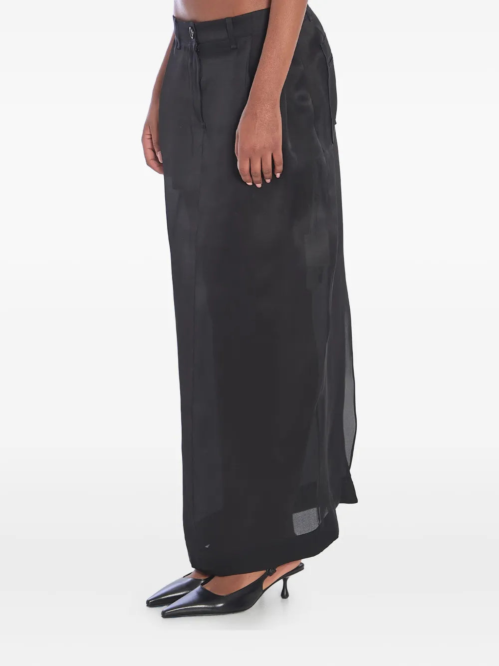 black skirt, Khaite Lucian, silk skirt, elegant skirt, high-waisted skirt