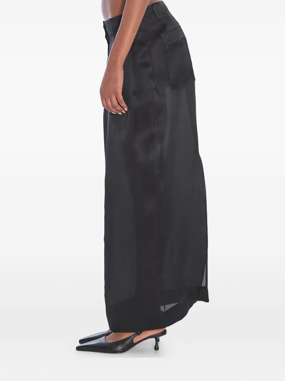 black skirt, Khaite Lucian, silk skirt, elegant skirt, high-waisted skirt