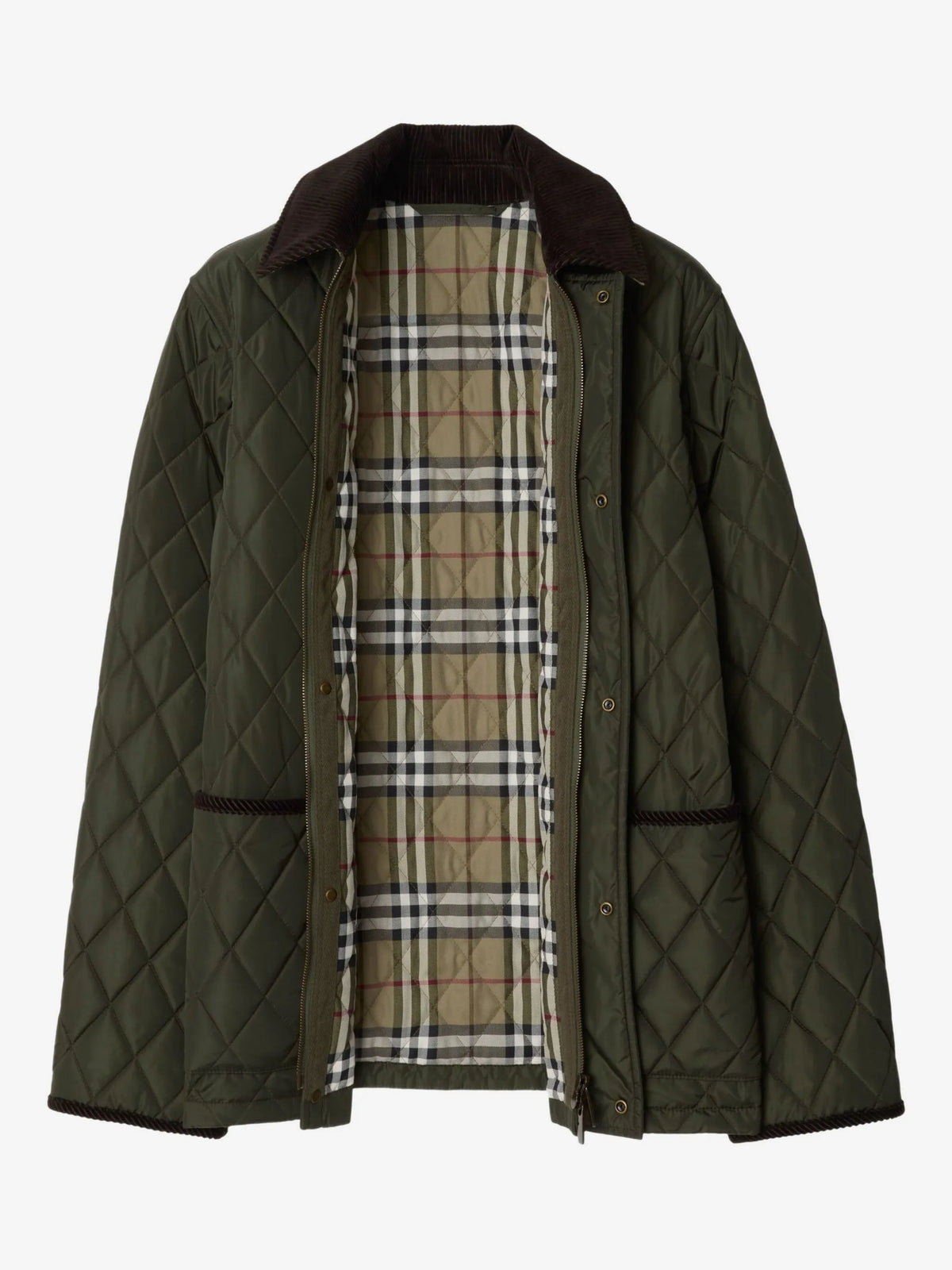 Image of Kaki Quilted Jacket by Burberry for Women - Season Autumn-Winter 2025 - Model View 2