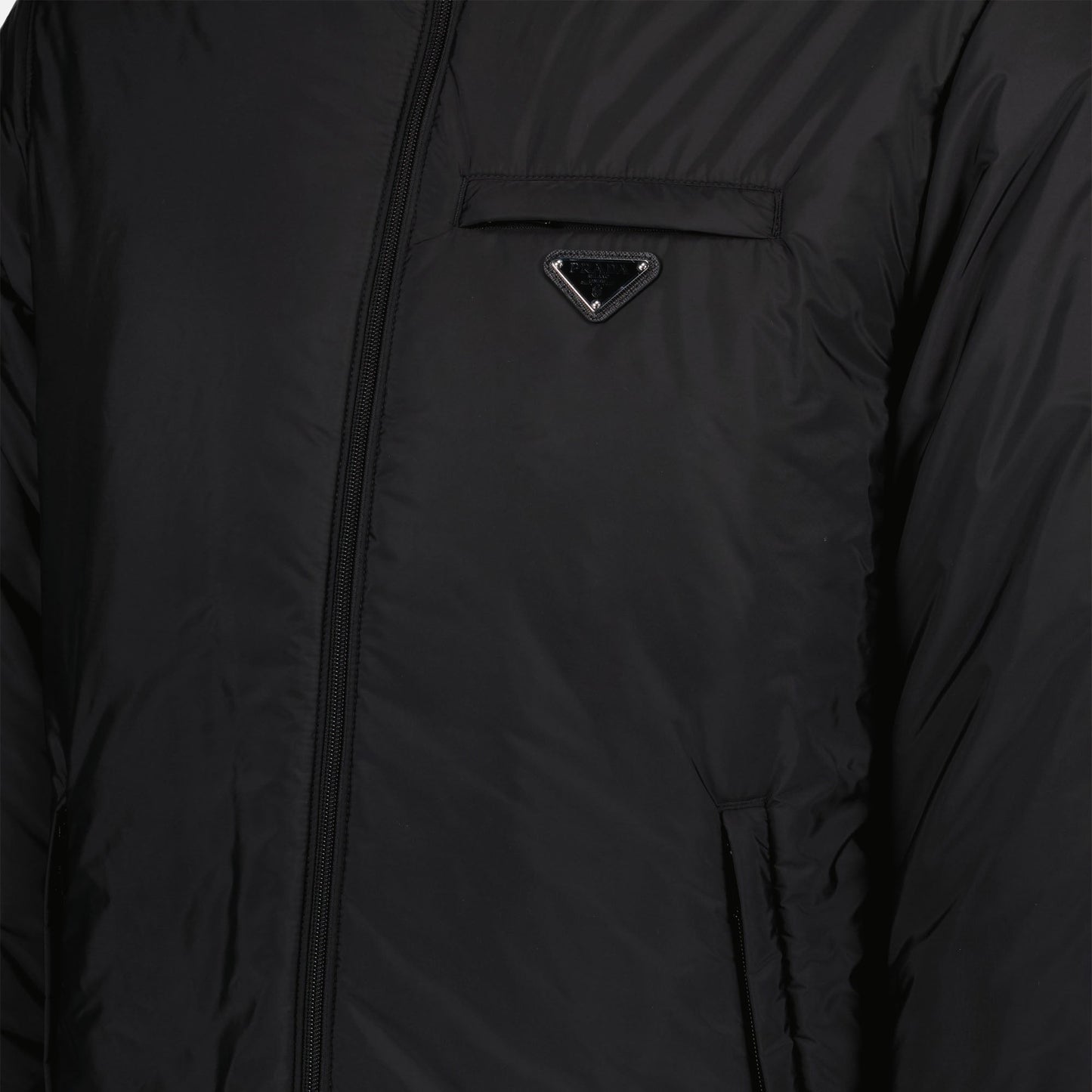 Prada puffer jacket, Re-Nylon jacket, black luxury jacket, Prada outerwear, designer winter coat