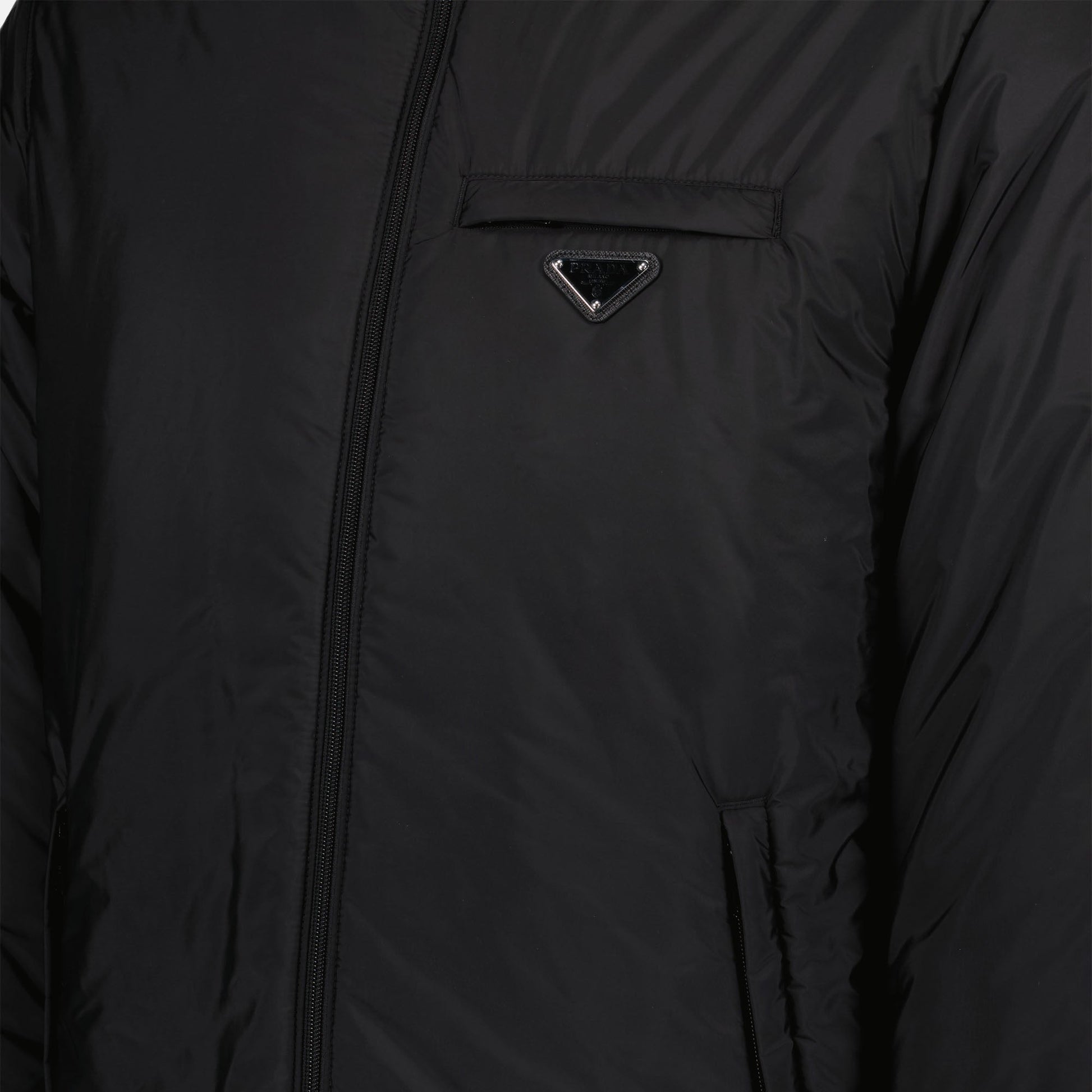 Prada puffer jacket, Re-Nylon jacket, black luxury jacket, Prada outerwear, designer winter coat