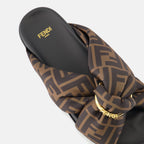 Fendi sandals, brown slip-on sandals, satin sandals, high-end footwear, D-buckle sandals