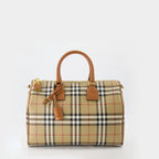 Burberry Bowling Bag, Beige Check Bag, Vintage Pattern Bag, Leather and Polyurethane Bag, Designer Handbag
