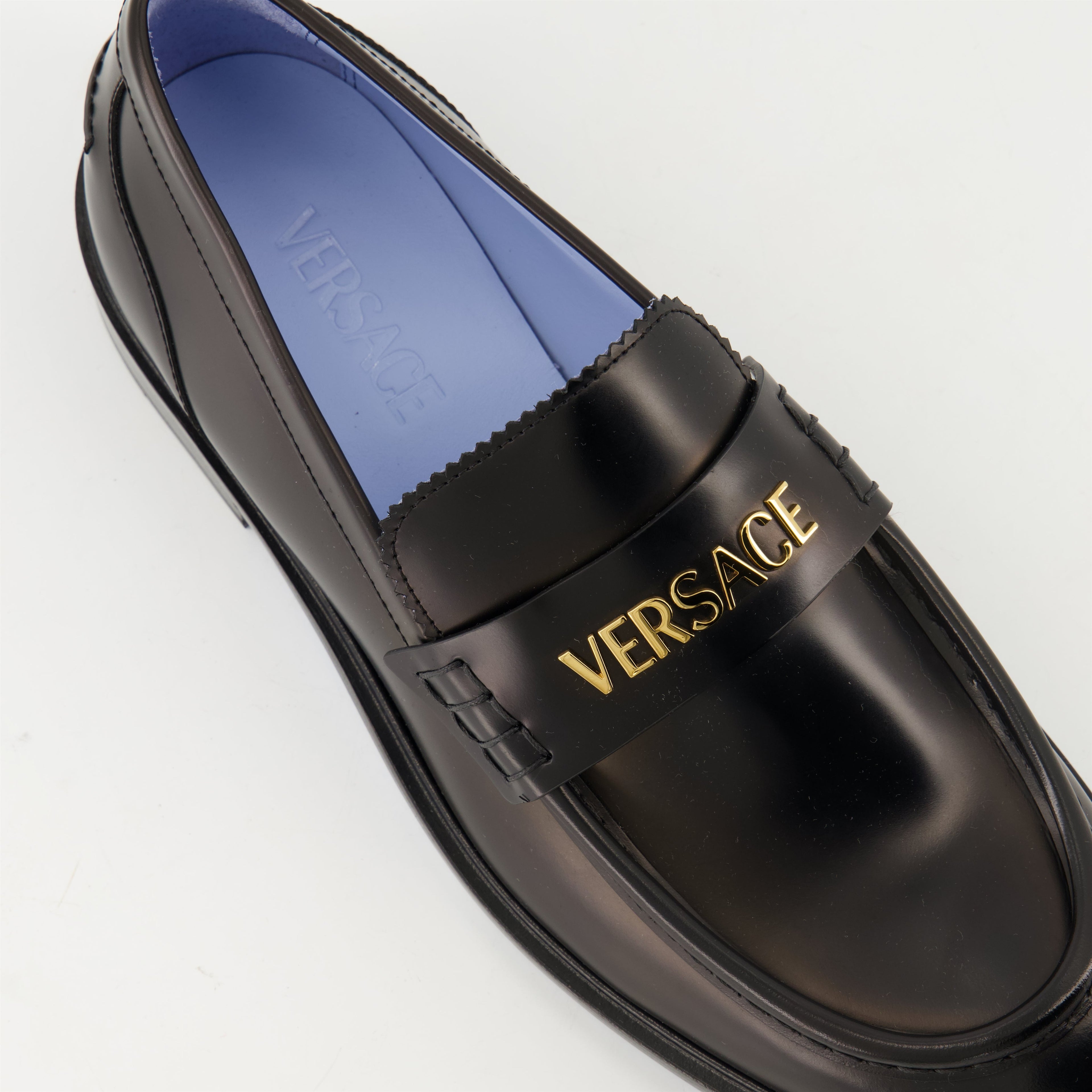 black leather loafers, Versace loafers, slip-on shoes, goat leather footwear, Spring-Summer collection