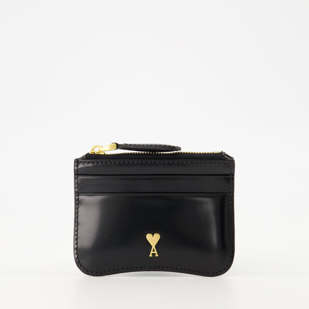 Ami Paris card holder, leather card holder, square design card holder, unisex leather accessory, luxury cardholder