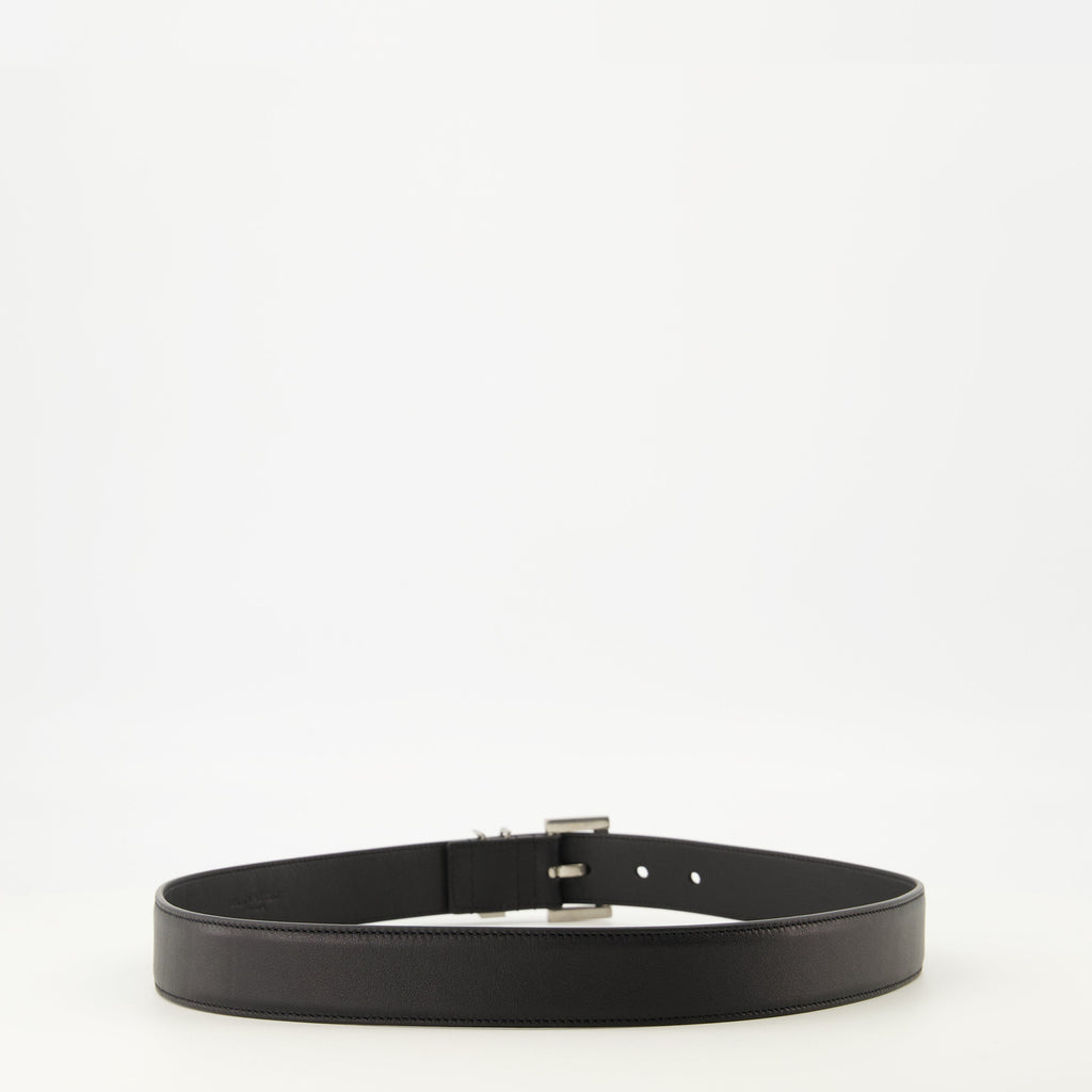 Cassandre belt, black leather belt, Saint Laurent accessories, luxury belts, fashion belts