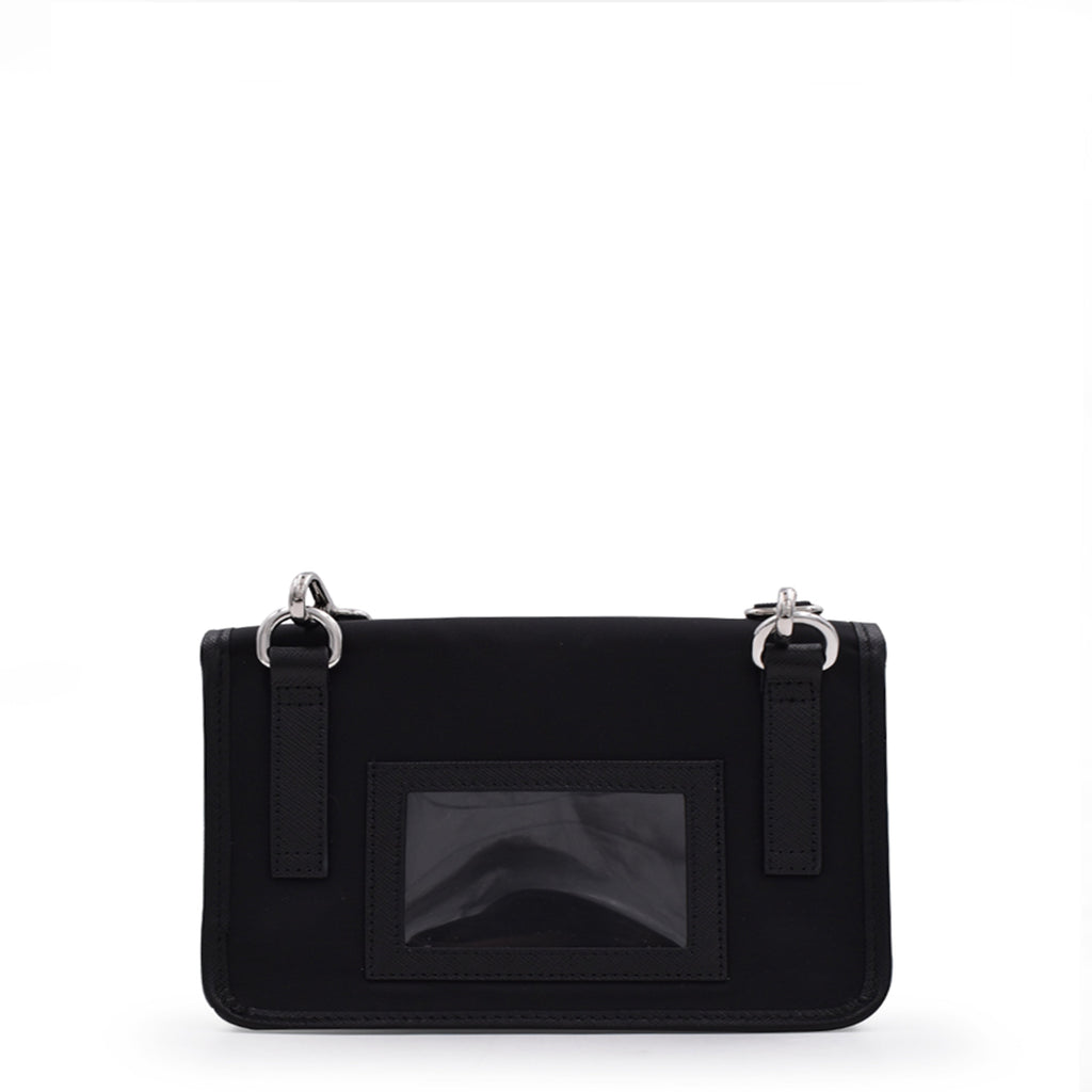 Mini Pouch aus Re-Nylon und schwarzem Leder