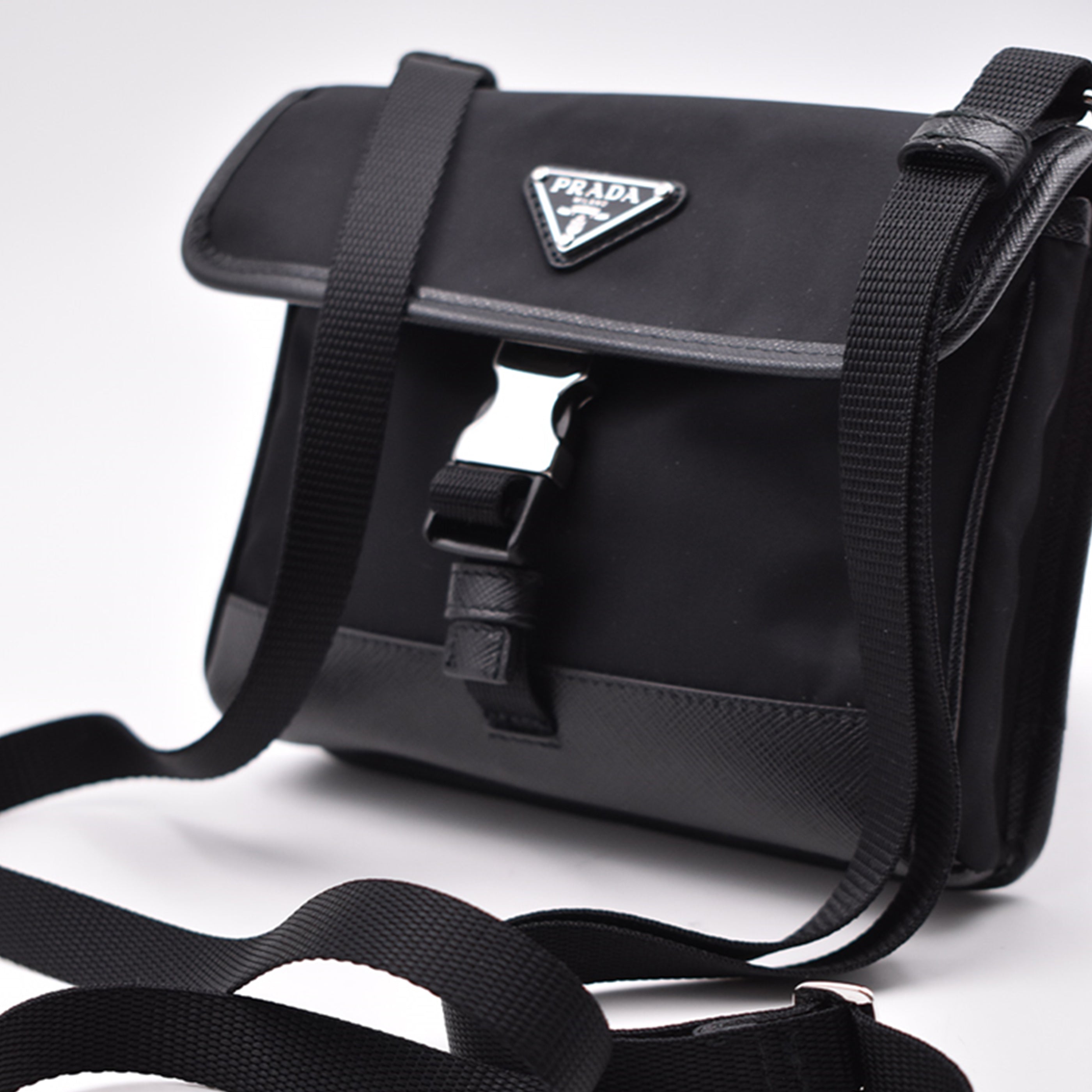 Mini Pouch in Re-Nylon and Black Leather - Prada - Men | WE IN STYLE
