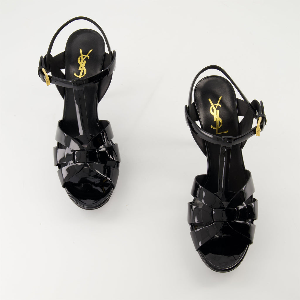 Saint Laurent heels, Tribute heels, black patent leather shoes, elegant footwear, designer shoes