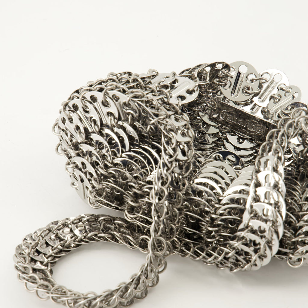 Iconic Moon Bag, Silver Bag, Rabanne Collection, Stylish Shoulder Bag, Fashion Forward Bag