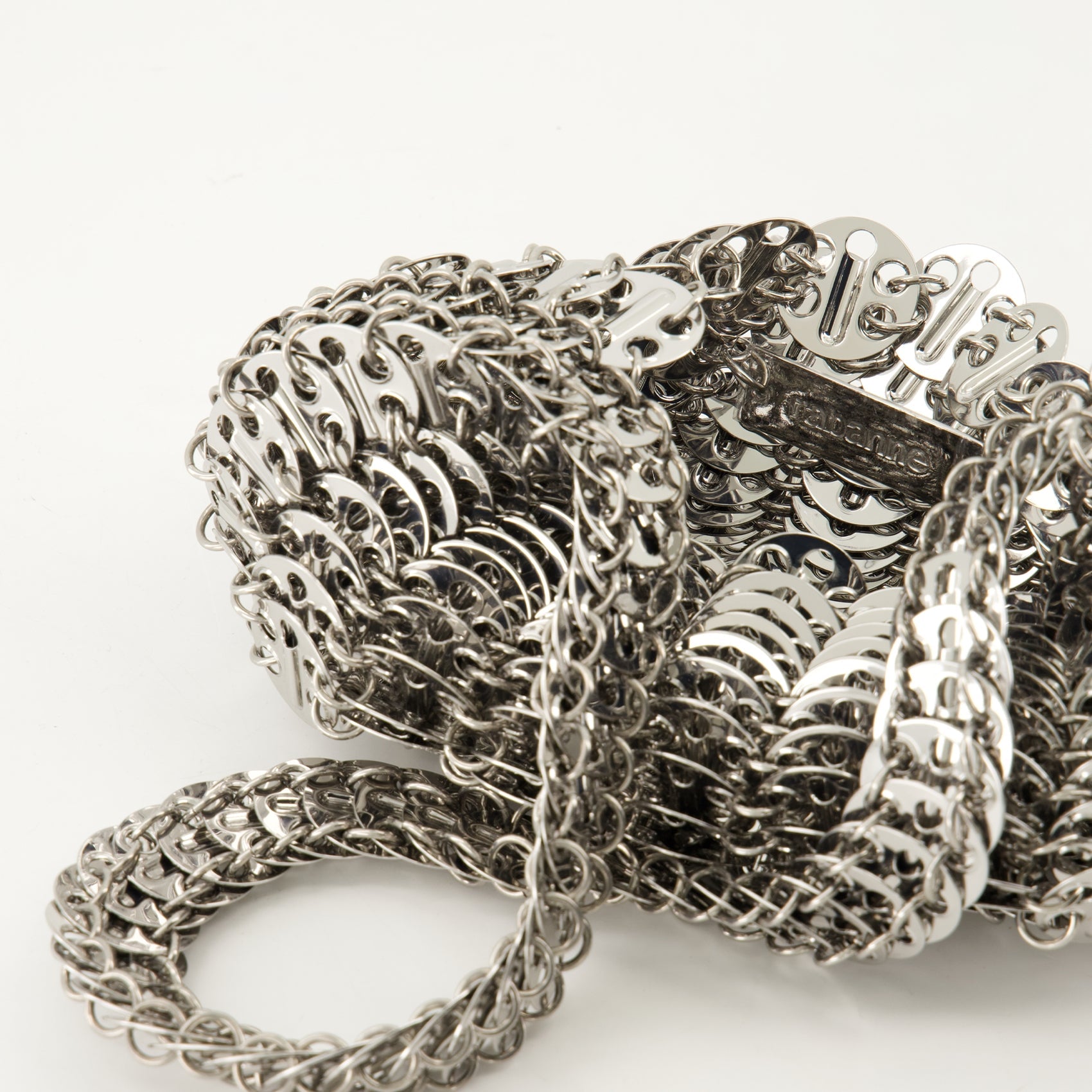 Iconic Moon Bag, Silver Bag, Rabanne Collection, Stylish Shoulder Bag, Fashion Forward Bag