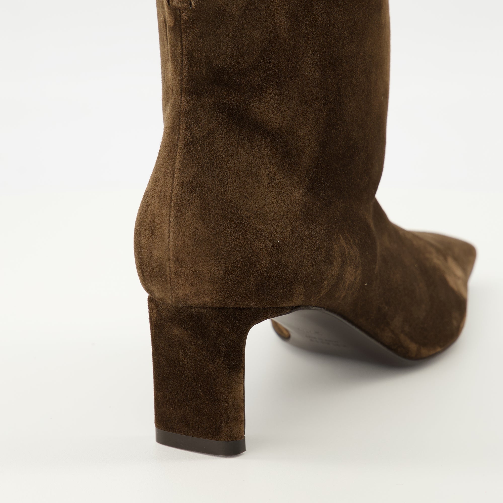Khaite boots, brown ankle boots, calfskin leather footwear, square toe design boots, luxury ankle boots