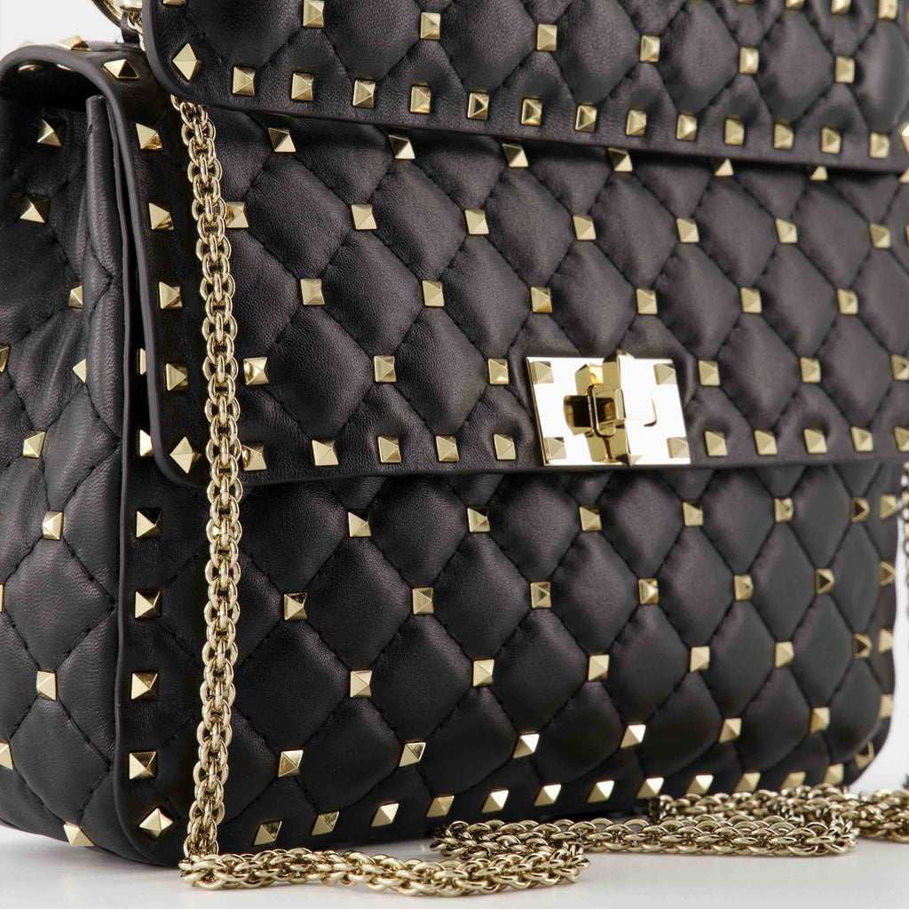 Rockstud Spike bag, Valentino accessories, black leather bag, elegant handbag, quilted design