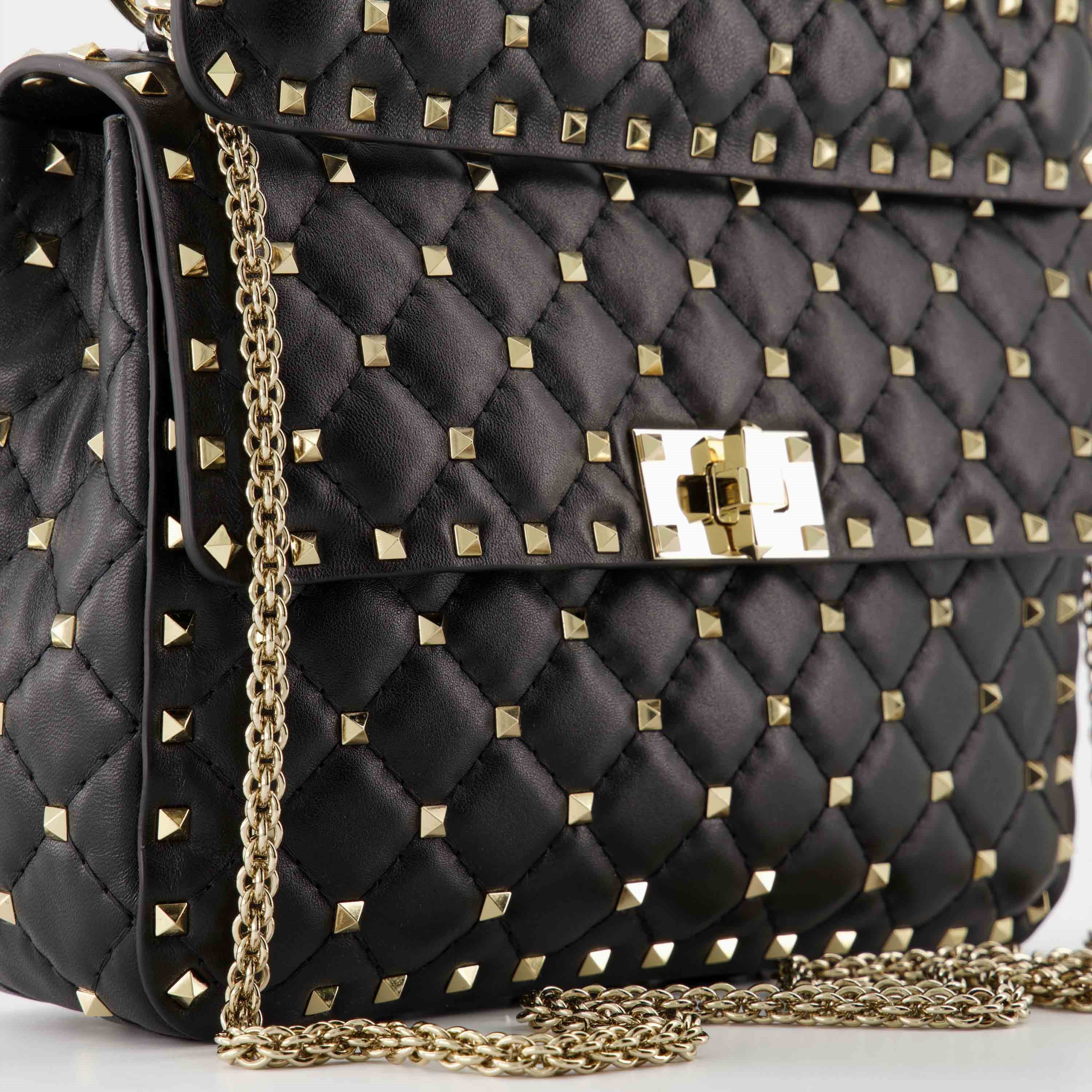Rockstud Spike bag, Valentino accessories, black leather bag, elegant handbag, quilted design