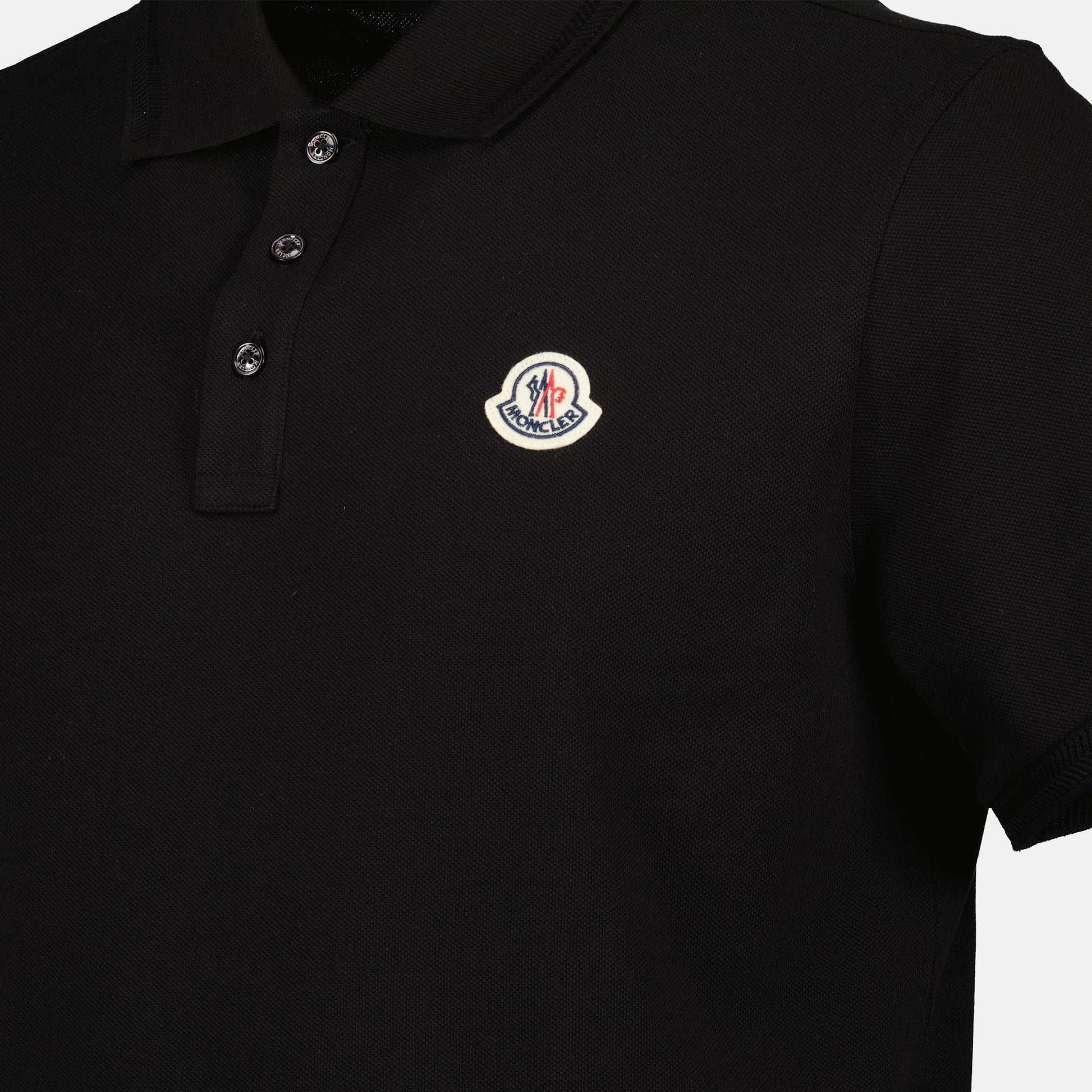 Moncler polo shirt, black logo polo, cotton piqué, Autumn-Winter 2024, classic collar