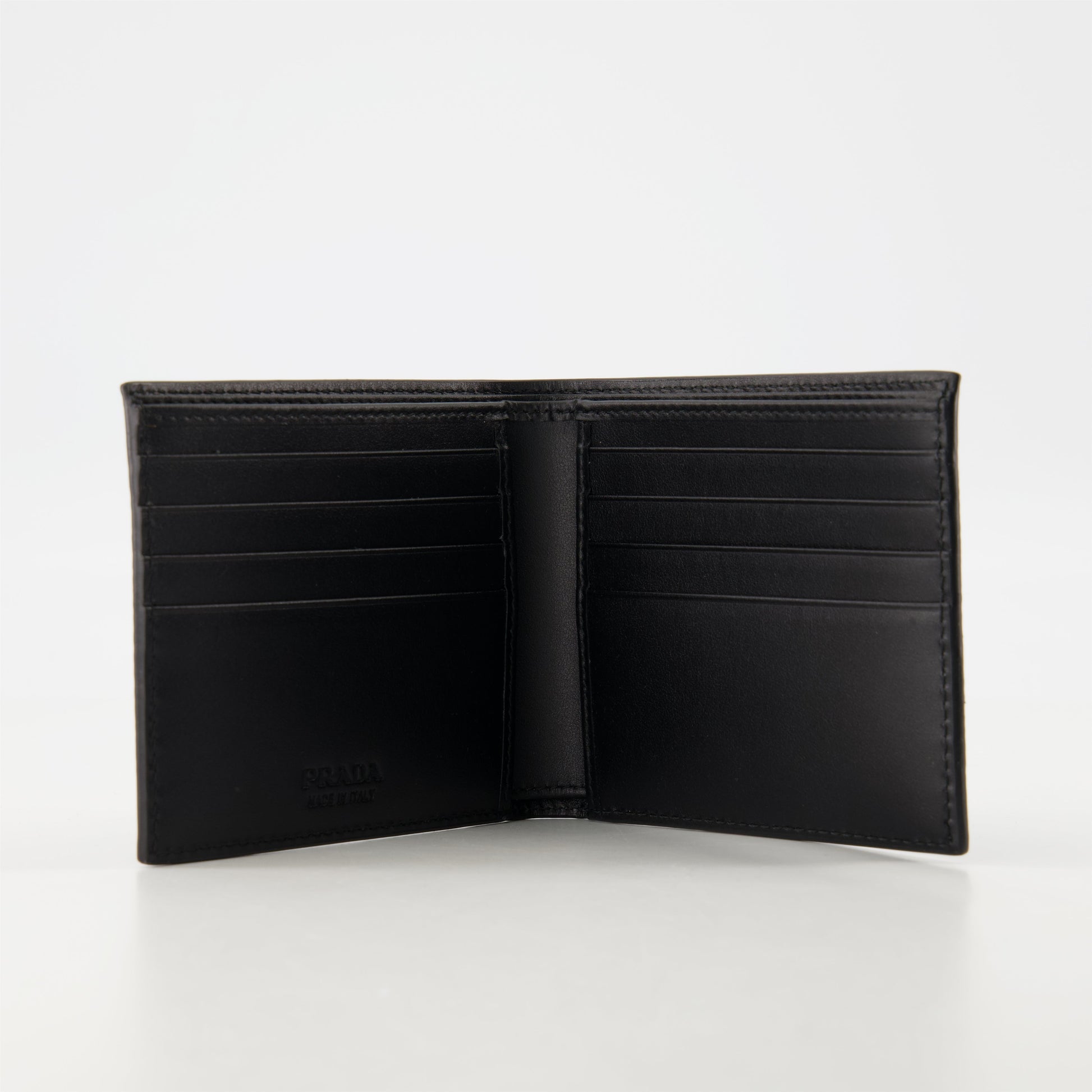 black leather wallet, Prada wallet, textured calfskin wallet, men's wallet, luxury accessories