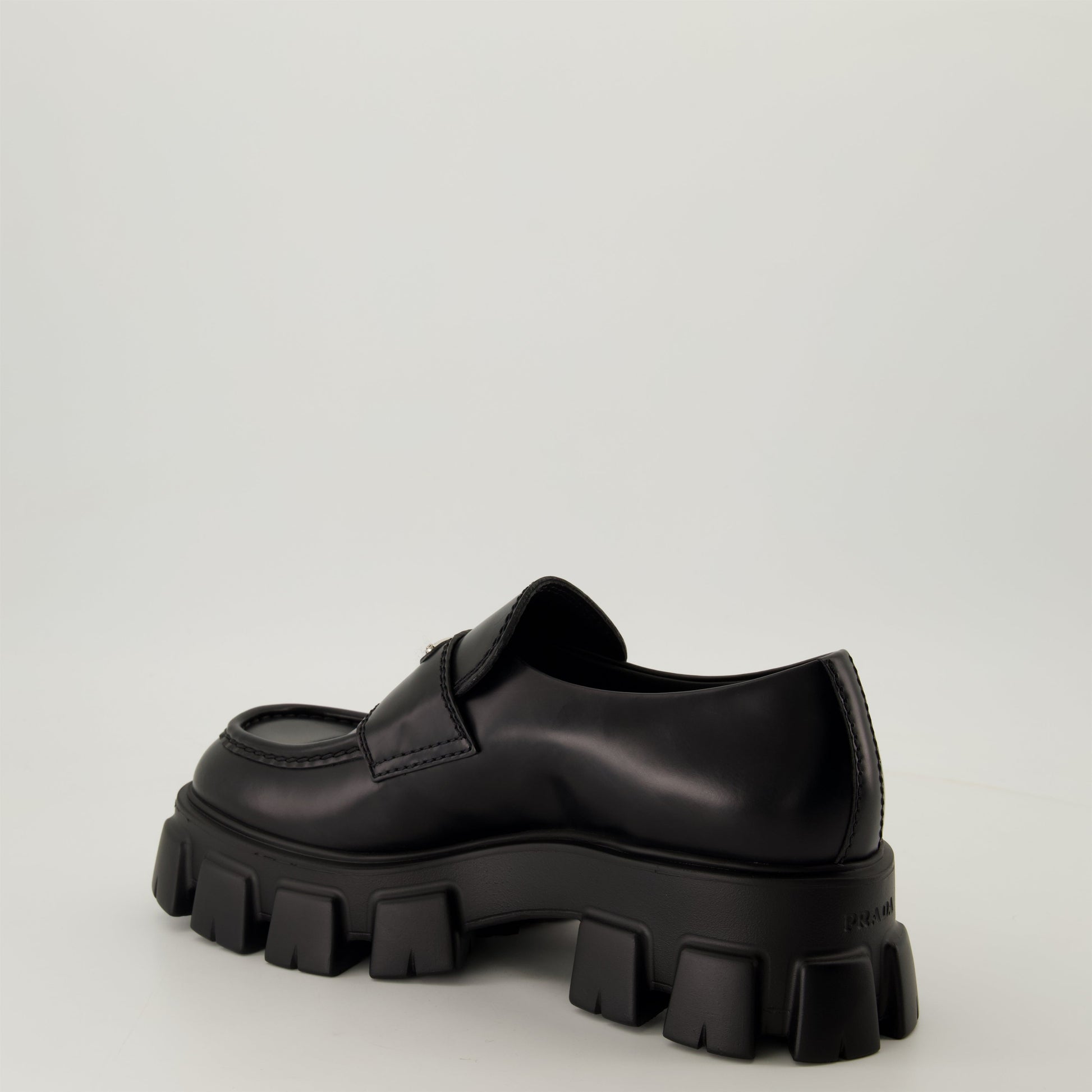 Black Leather Moccasins, Chunky Sole Shoes, Rubber Sole Footwear, Enamelled Logo Moccasins, Autumn-Winter 2024 Shoes