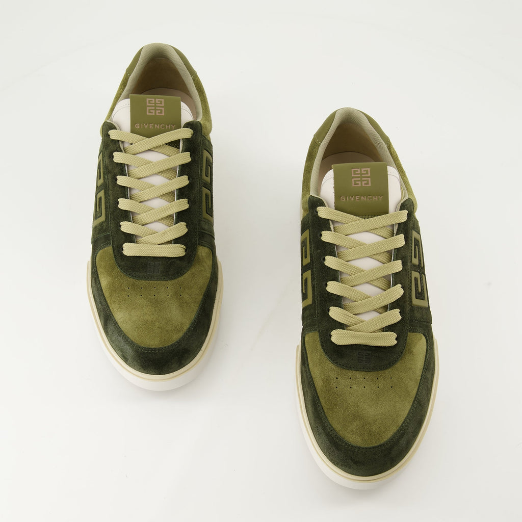 green sneakers, leather sneakers, suede accents, luxury shoes, rubber outsole