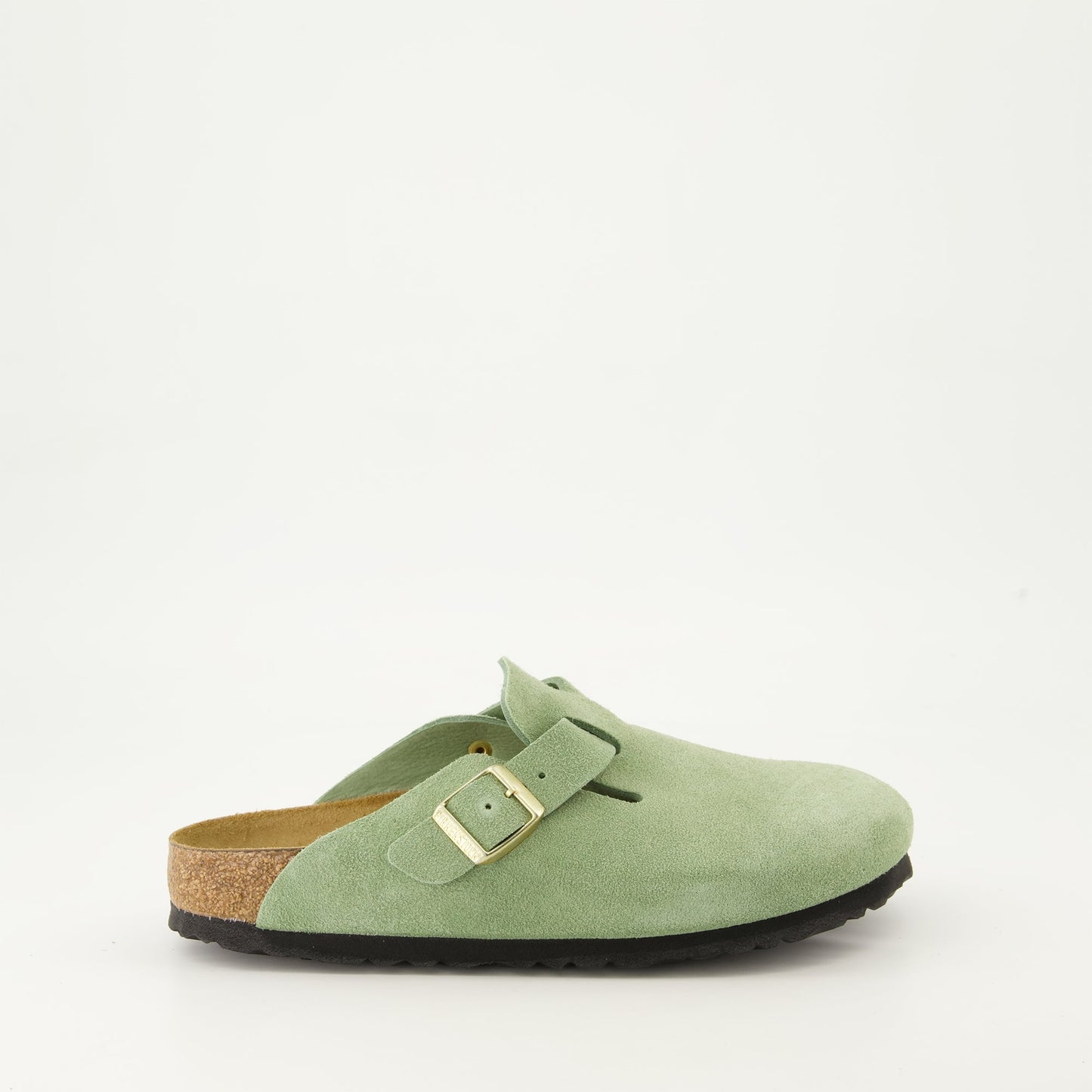 Green Suede Mules, Birkenstock Boston, Luxury Footwear, Fall-Winter Collection, Comfortable Mules