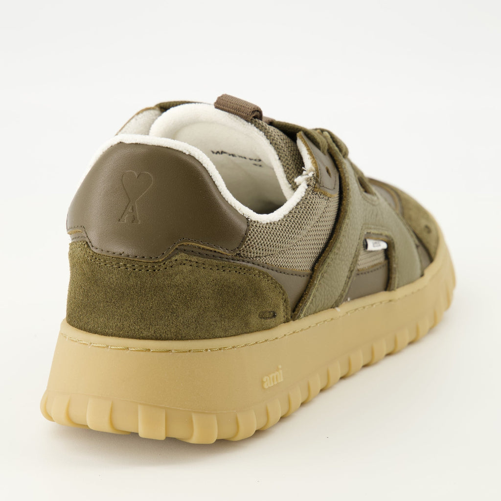 AMI Paris sneakers, Kaki sneakers, unisex footwear, contemporary fashion, leather and suede shoes