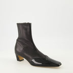 Khaite booties, leather ankle boots, Nevada booties, premium leather footwear, black leather booties