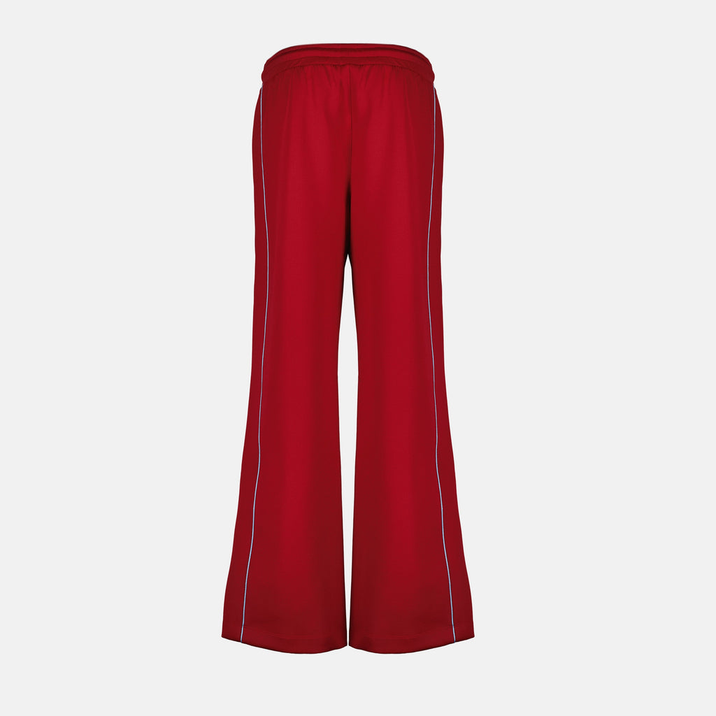 Rabanne jogging bottoms, red zip trousers, comfortable joggers, wide fit pants, casual stylish bottoms