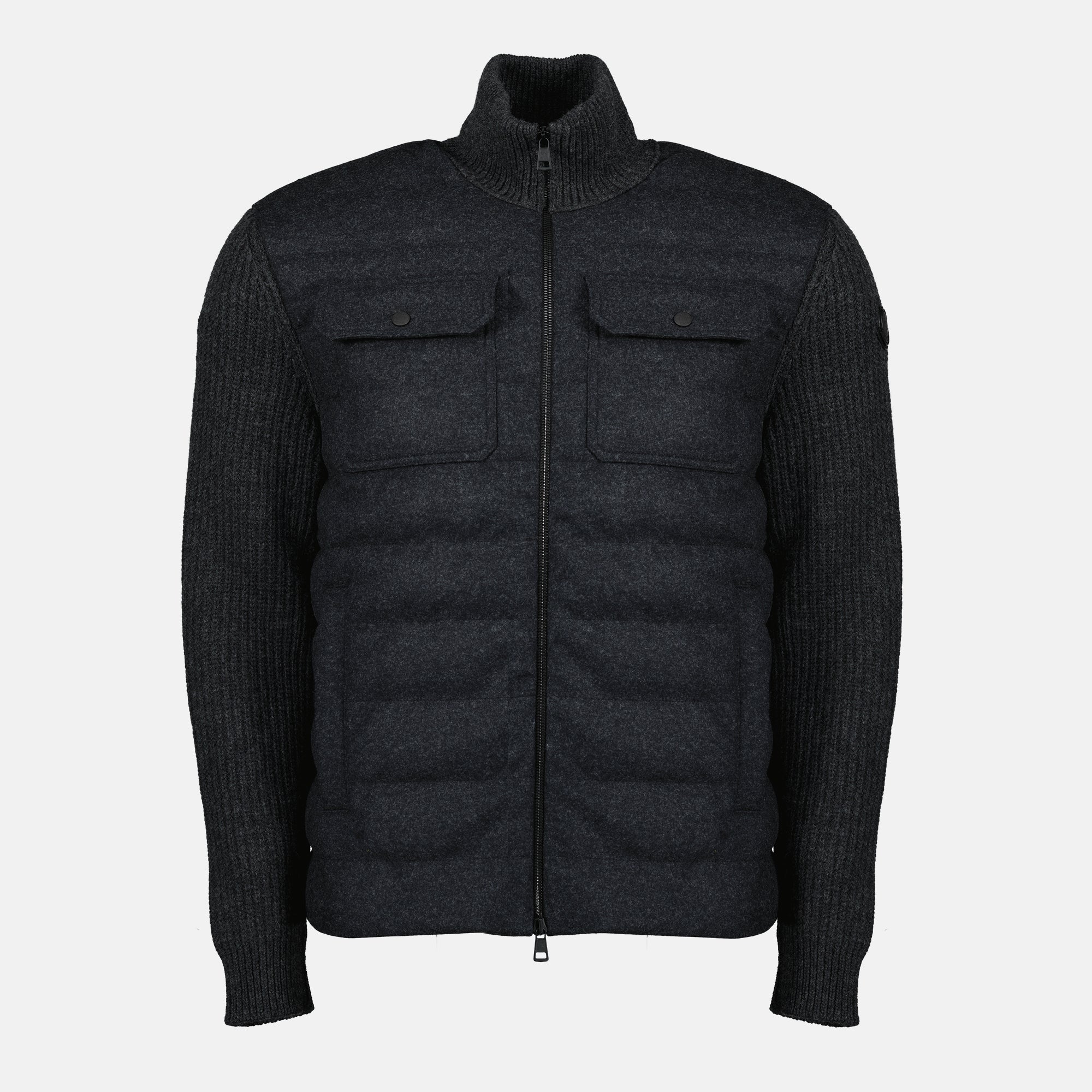 Moncler cardigan, wool zip cardigan, quilted sweater, men's casual wear, dark grey cardigan